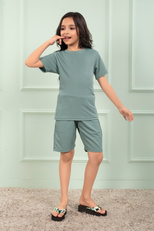 Light_Green_cotton-cute_shorts_co_ord_set - FrontView