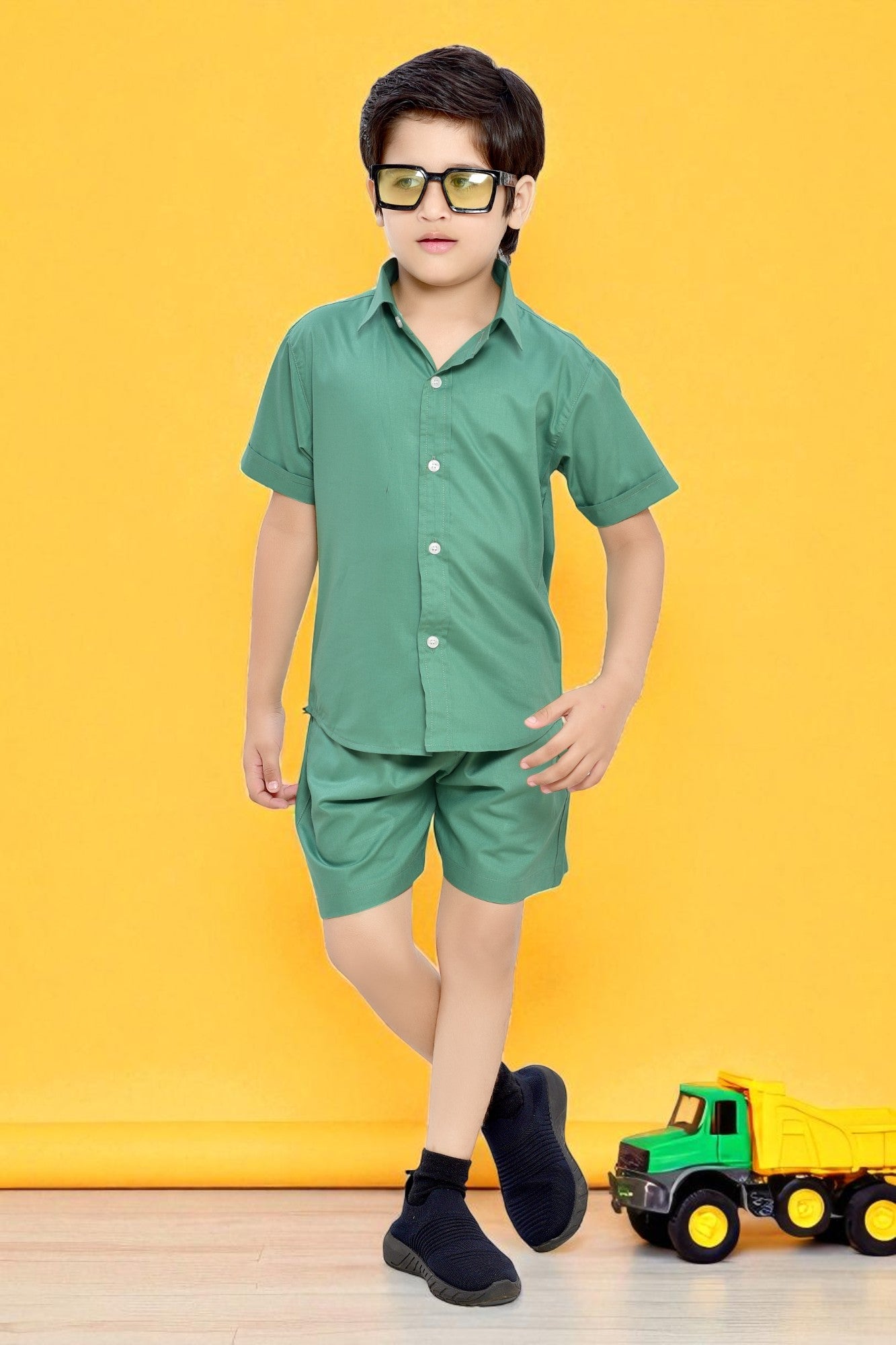 Summer Ready Plain Light Green Boys Cotton Co-Ord Set