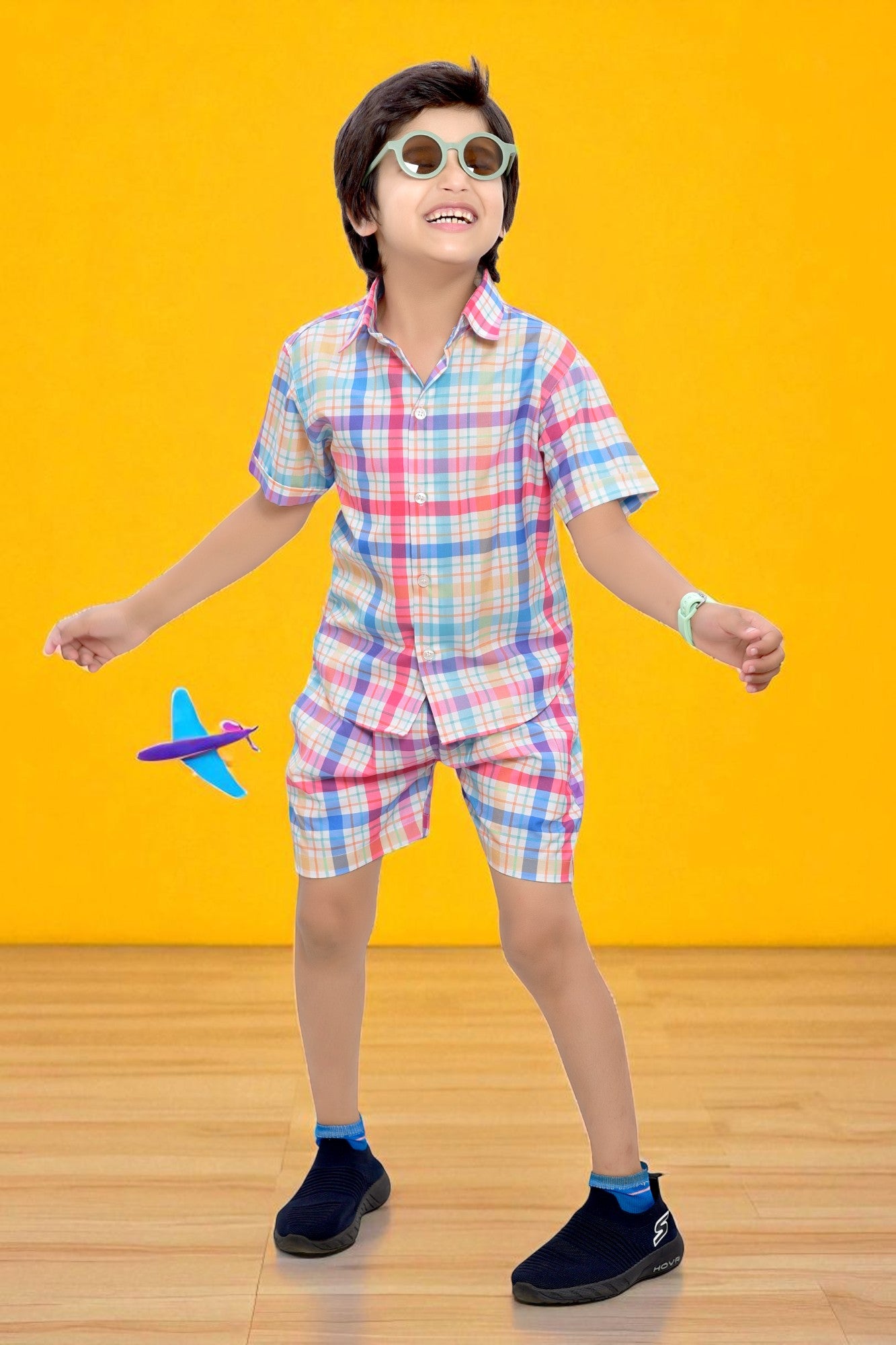Cute Colorful Checks Printed Boys Cotton Co-Ord Set