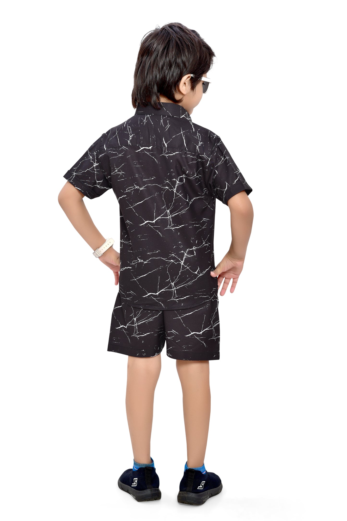 Black Marble Printed Boys Summer Cotton Co-Ord Set