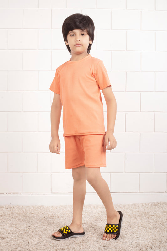 Mario_rib_cotton_Orange_kids_top_and_shorts_set_nightwear - Front