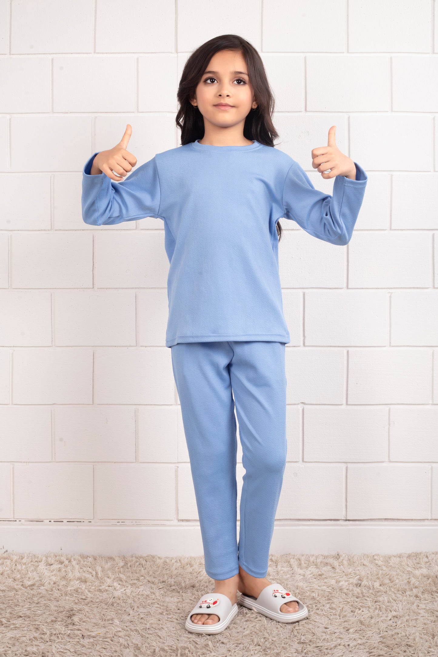 Mario_rib_cotton_Sky_Blue_color_Pajama_set_for_Girl  - Payjama Set