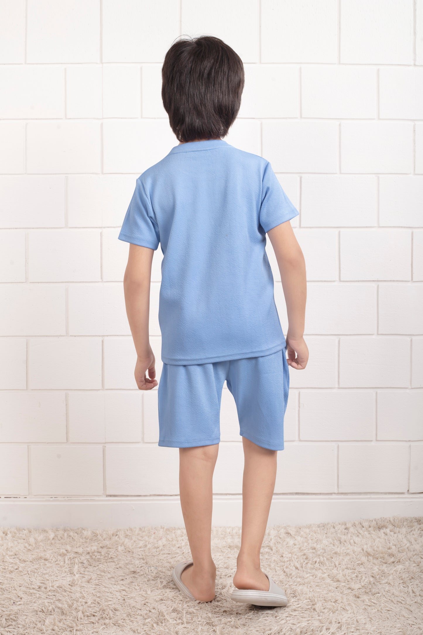 Mario_rib_cotton_Sky_Blue_top_and_shorts_set_nightwear - BackView