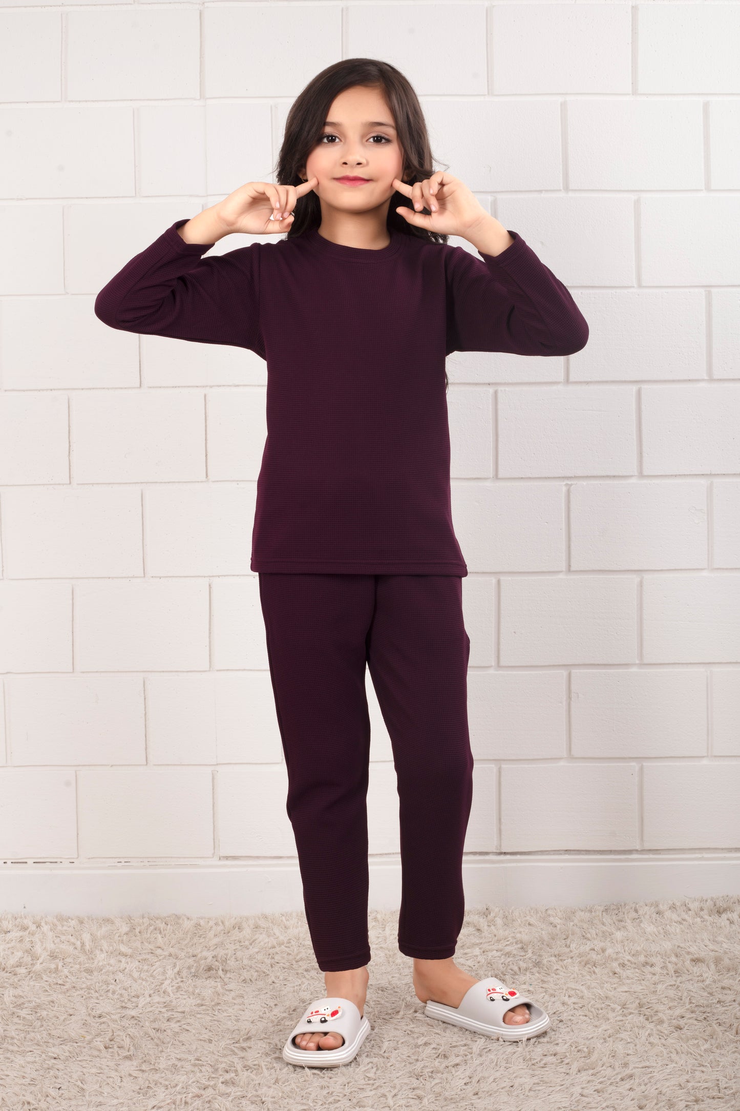 Maroon_color_cotton_waffle_Girl_pajama_sets - CutePayjama Set