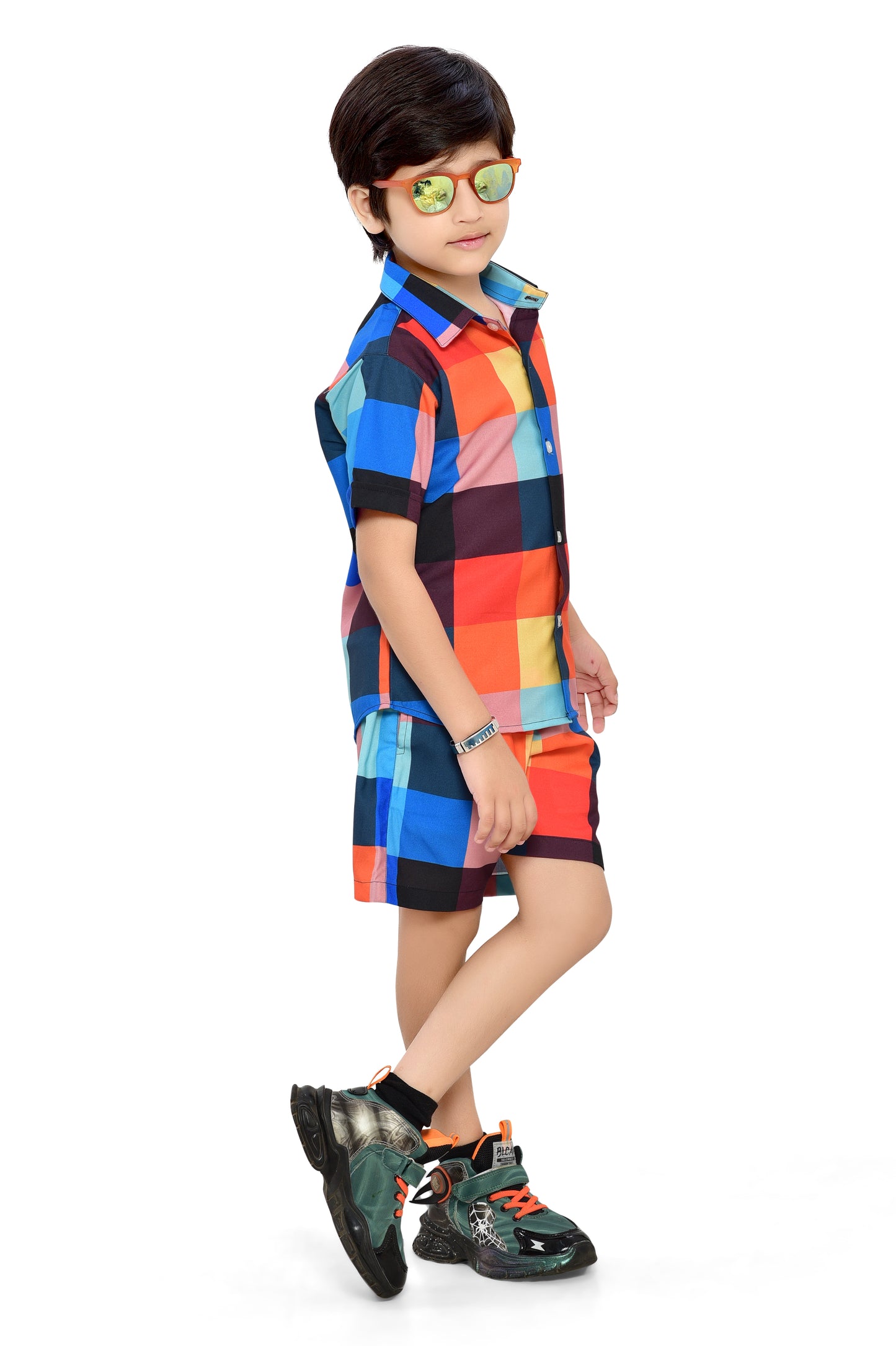 Multicolor Big Checks Printed Boys Cotton Co-Ord Set - Stylist