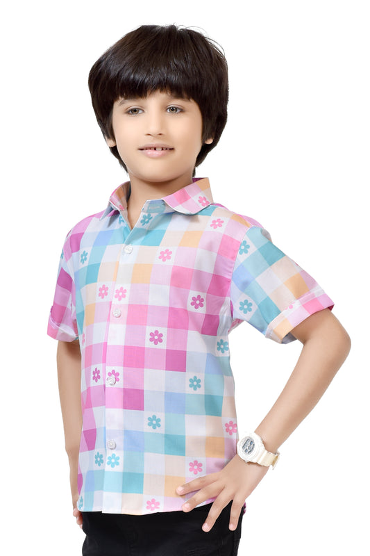Multicolor Checks Printed Half Shirt for Boys – Front