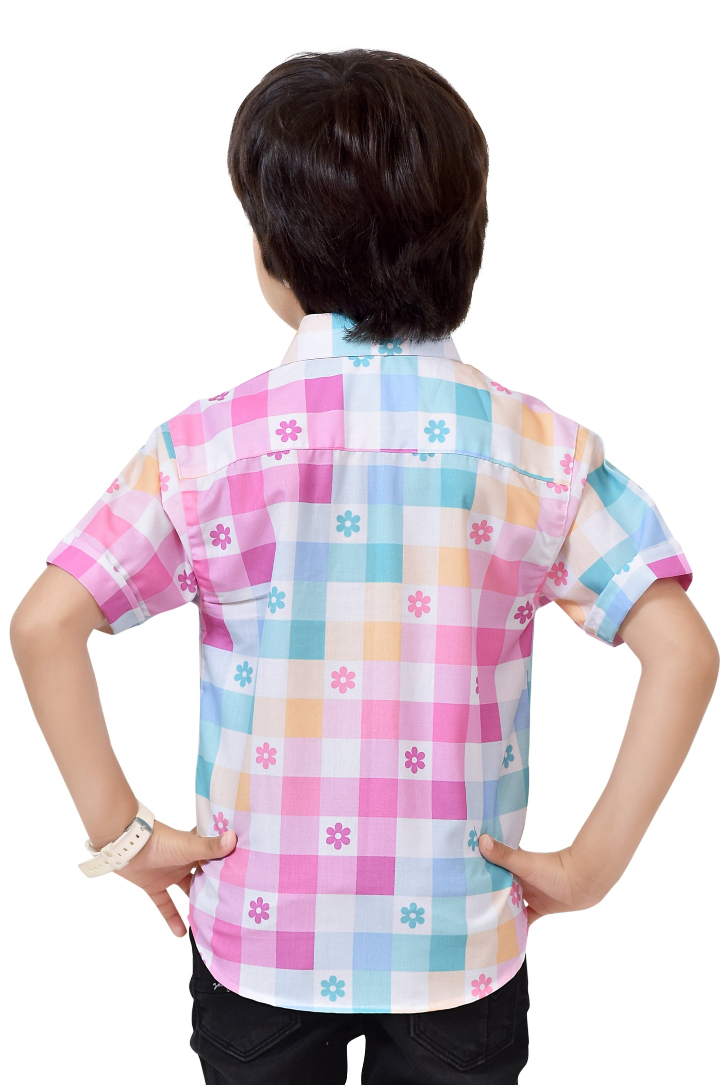 Multicolor Checks Printed Half Shirt for Boys – Back