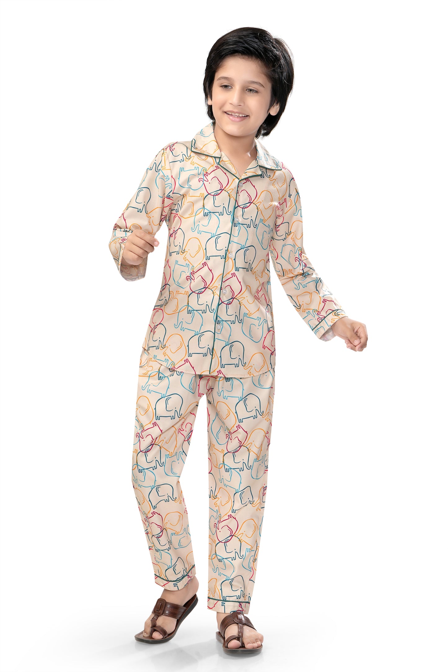 Multicolor-Elephant-Print-Cotton-Nightsuit-Set