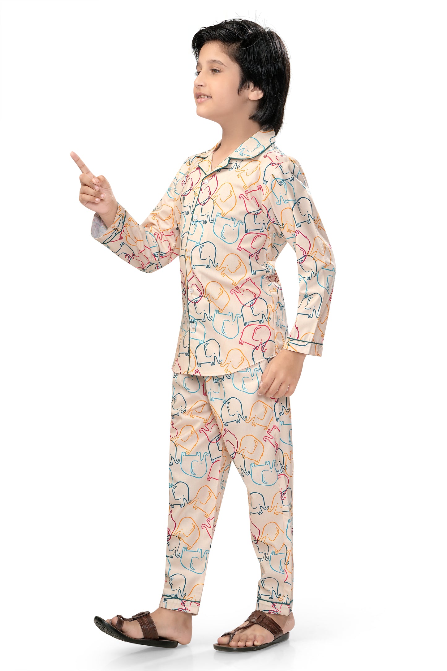 Multicolor-Elephant-Print-Cotton-Nightsuit-Set-SideView