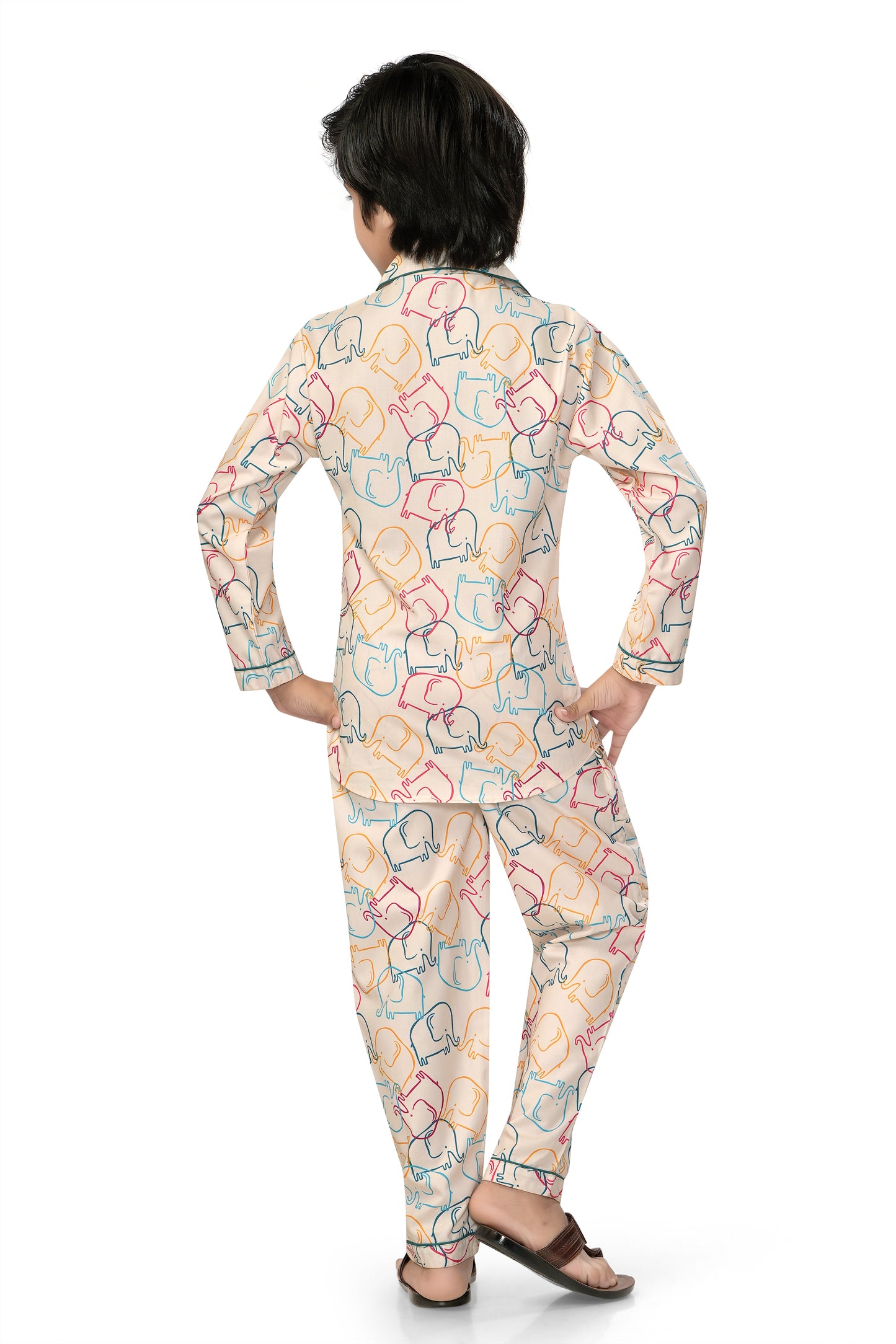 Multicolor-Elephant-Print-Cotton-Nightsuit-Set-BackView