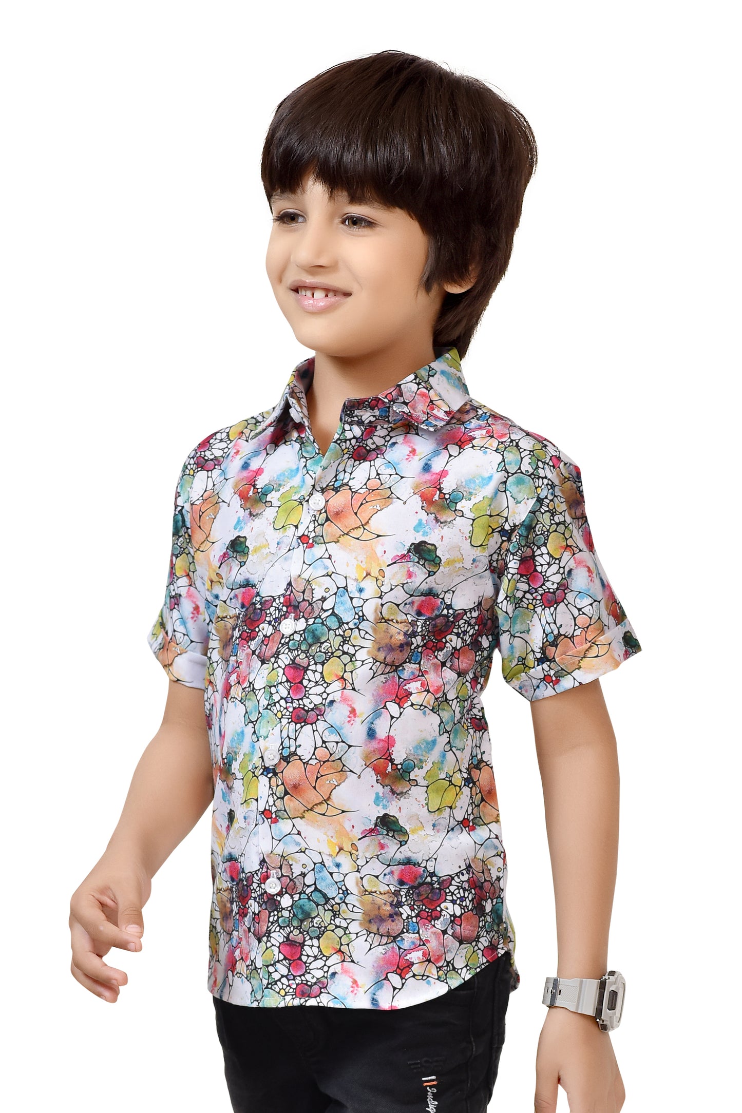 Multicolor Printed Pure Cotton Half Shirt For Boys – Front