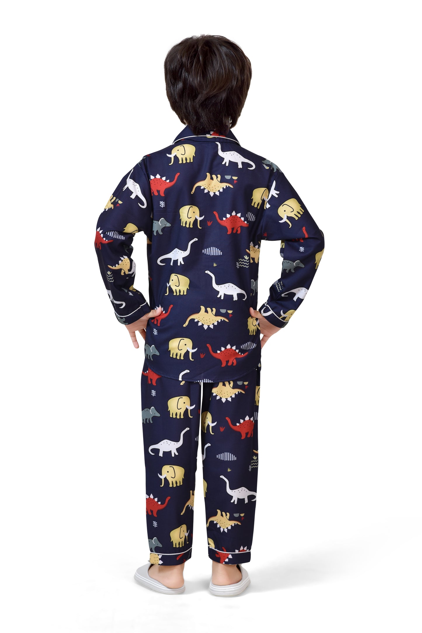 Navy Blue Animal Printed Cotton Boys Nightsuit - Back
