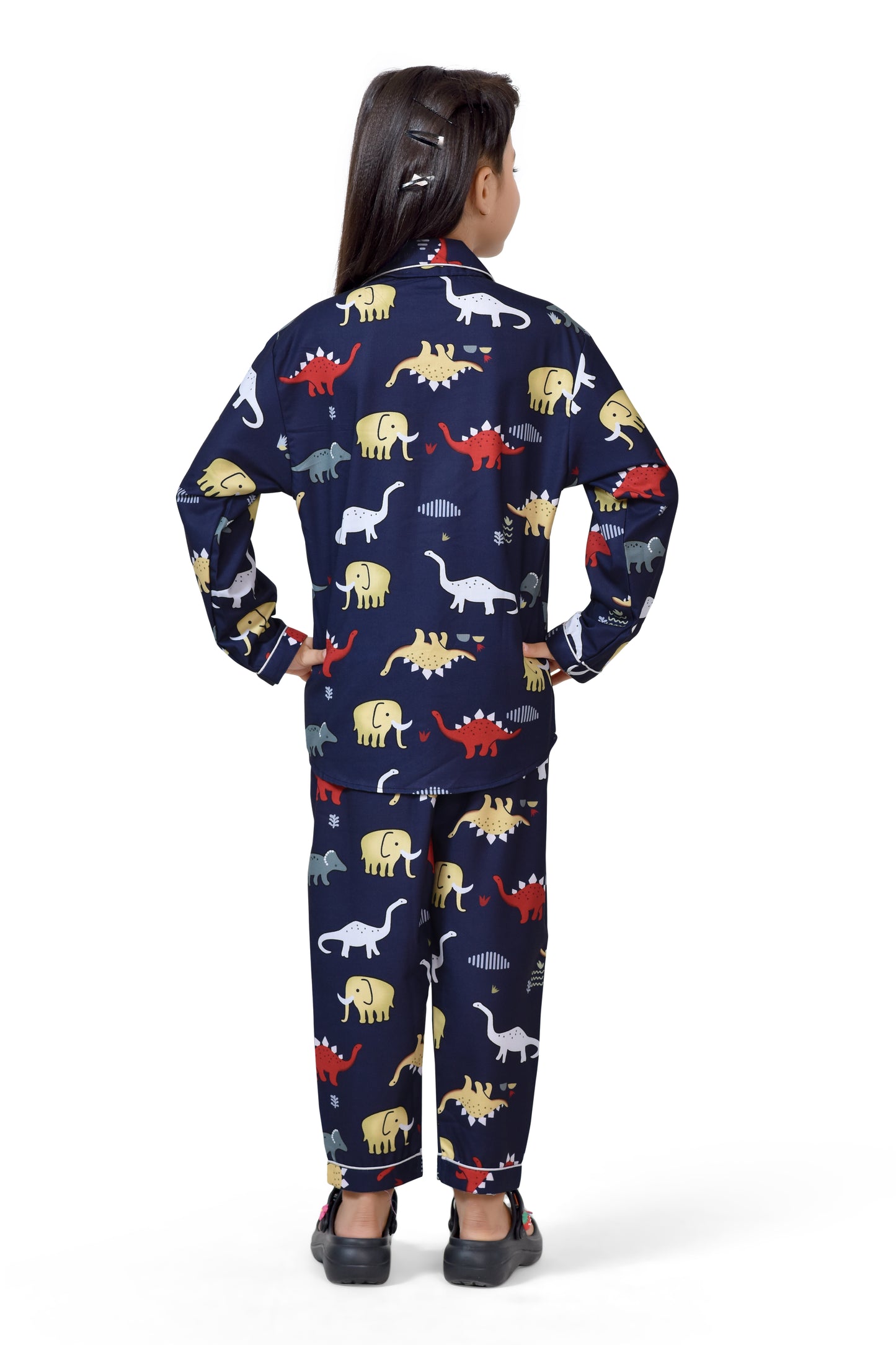 Navy Blue Animal Printed Full Sleeve Nightsuit - Back