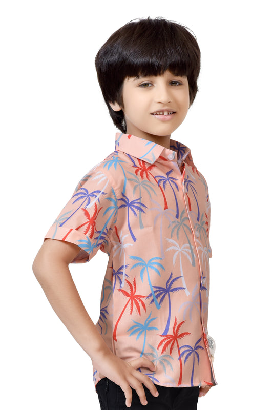 Palm Tree Printed Half Sleeve Shirt For Boys – Front
