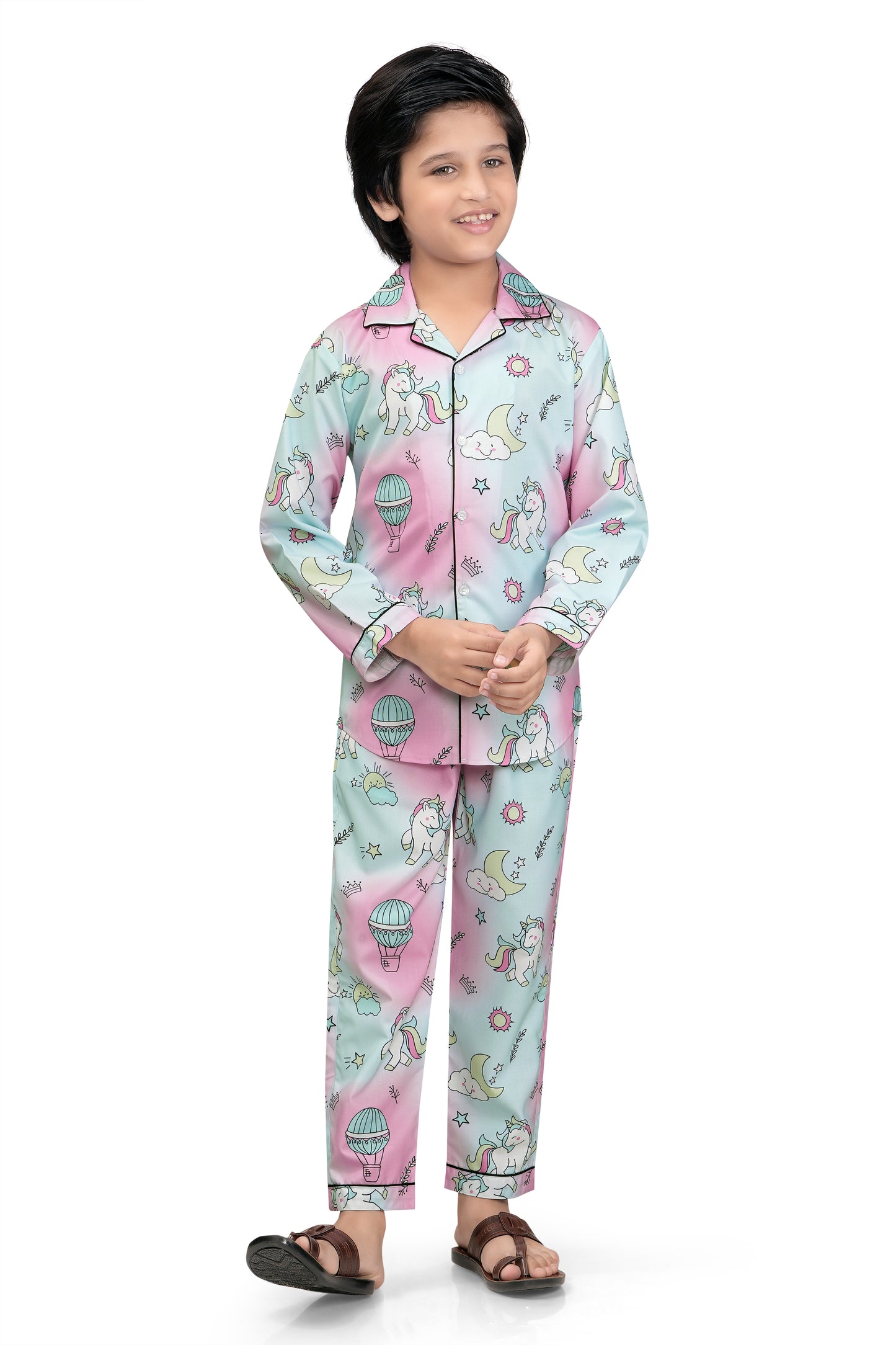 Pink-and-Blue-Unicorn-Printed-Cotton-Nightsuit-Set