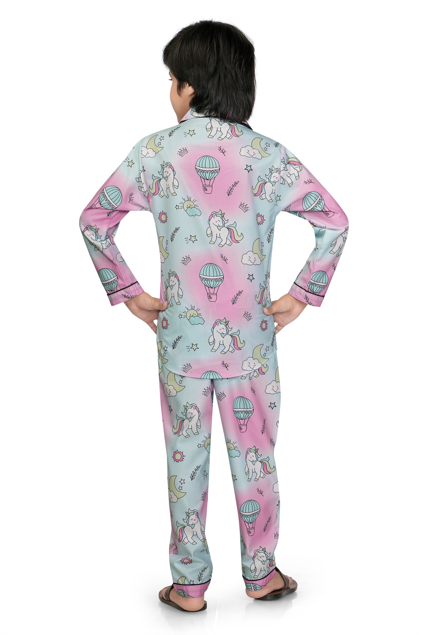 Pink-and-Blue-Unicorn-Printed-Cotton-Nightsuit-Set-BackView