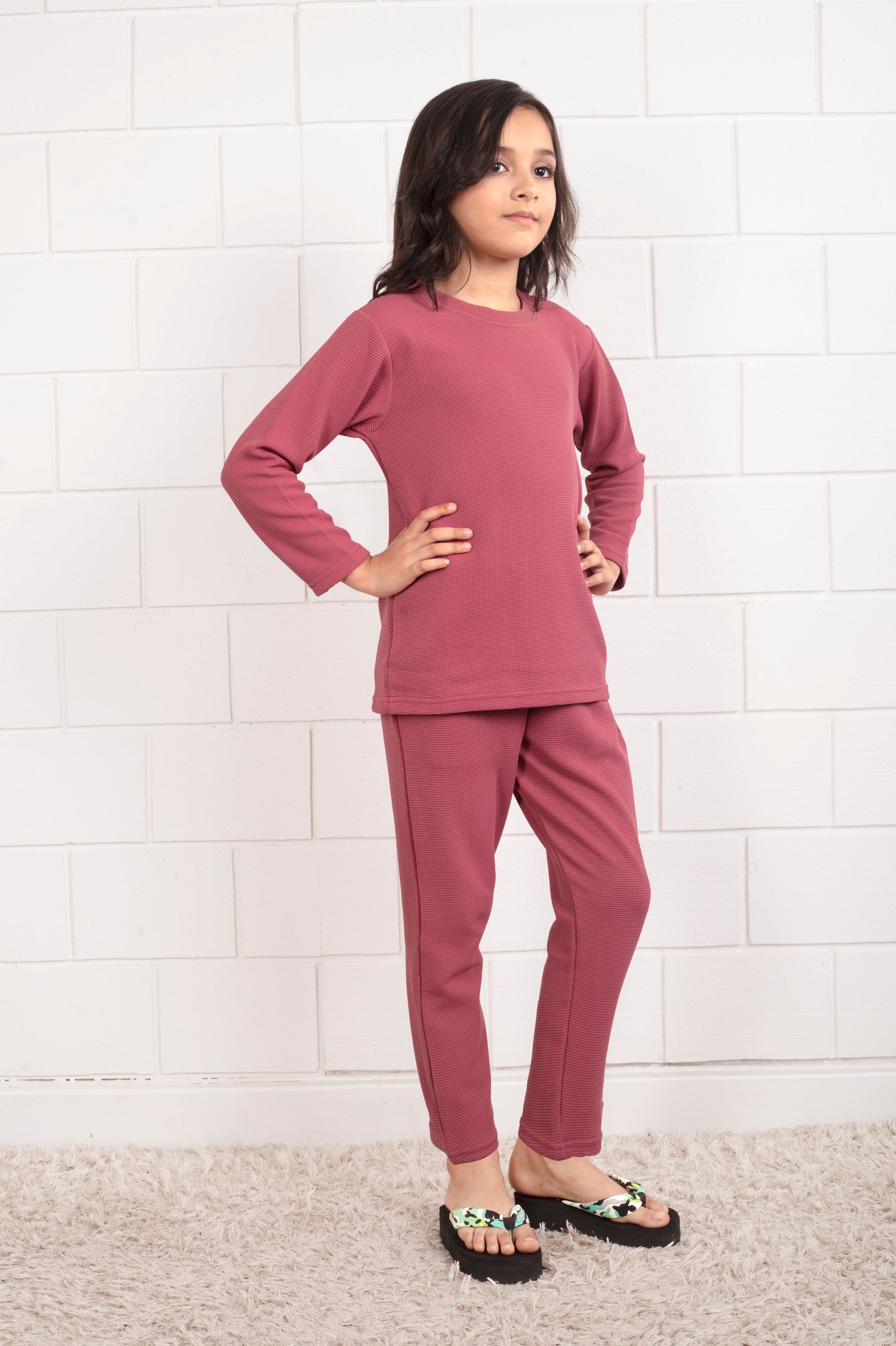 Pink_waffle_cotton_cute_pajama_sets_for_Girl - Stylish