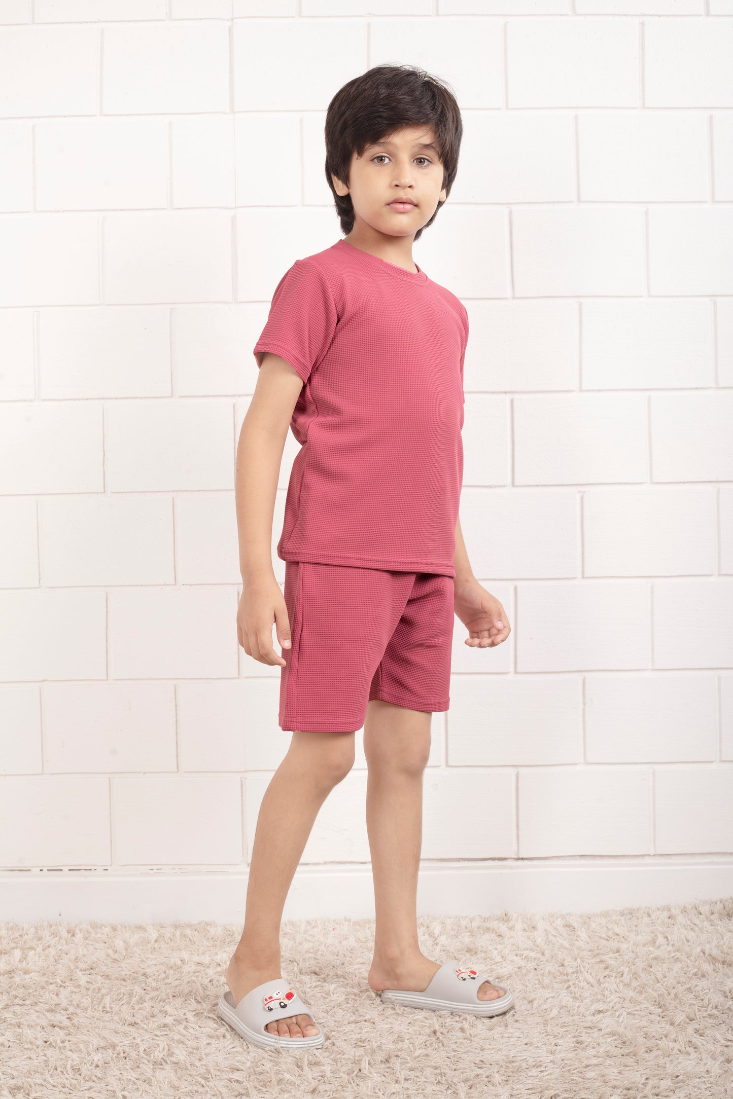 Pink_waffle_cotton_cute_shorts_co_ord_sets - SideView