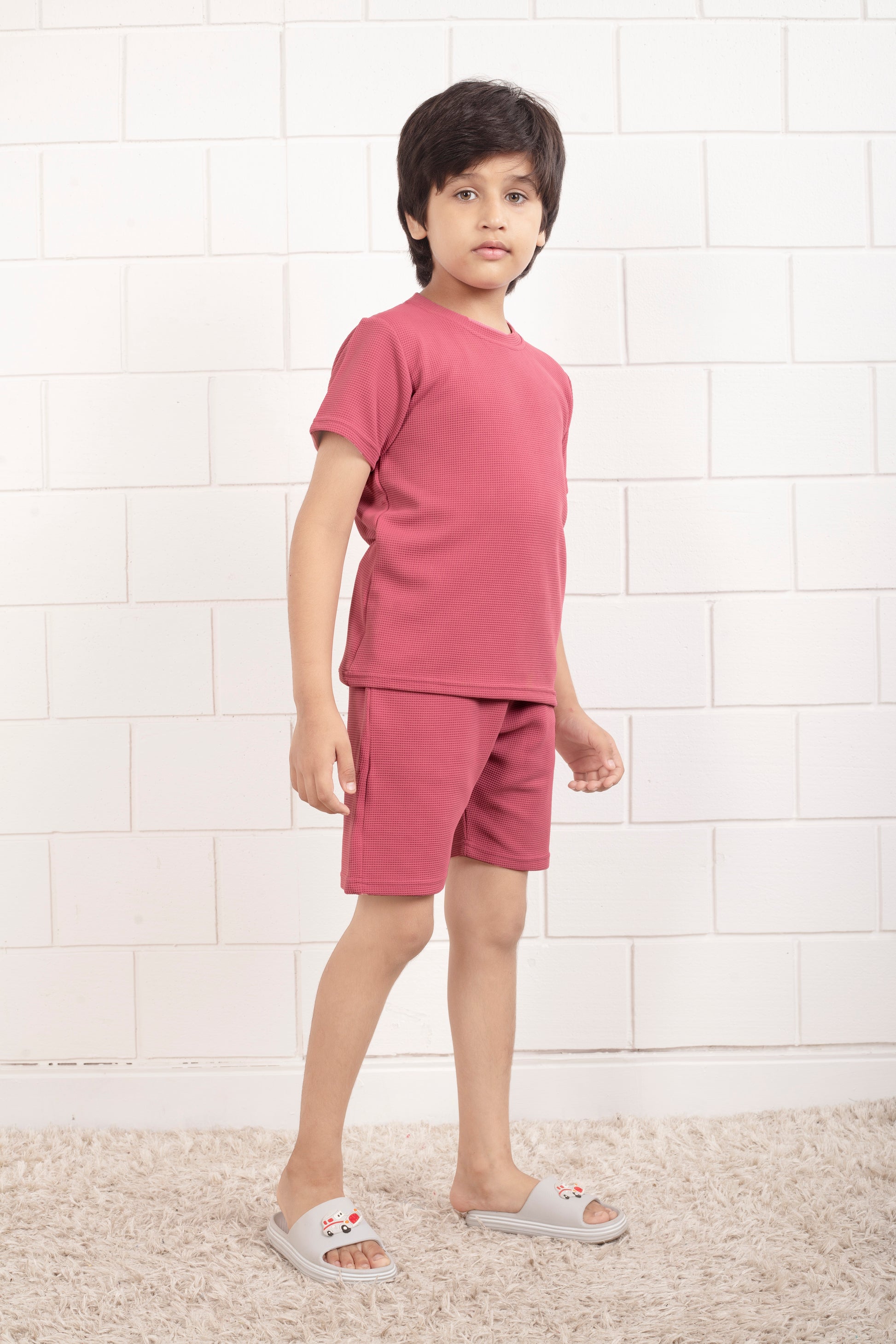Pink_waffle_cotton_cute_shorts_co_ord_sets - SideView