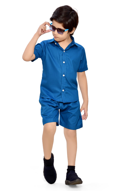 Plain Blue Cotton Summer Special Co-Ord Set for Boys - Club96