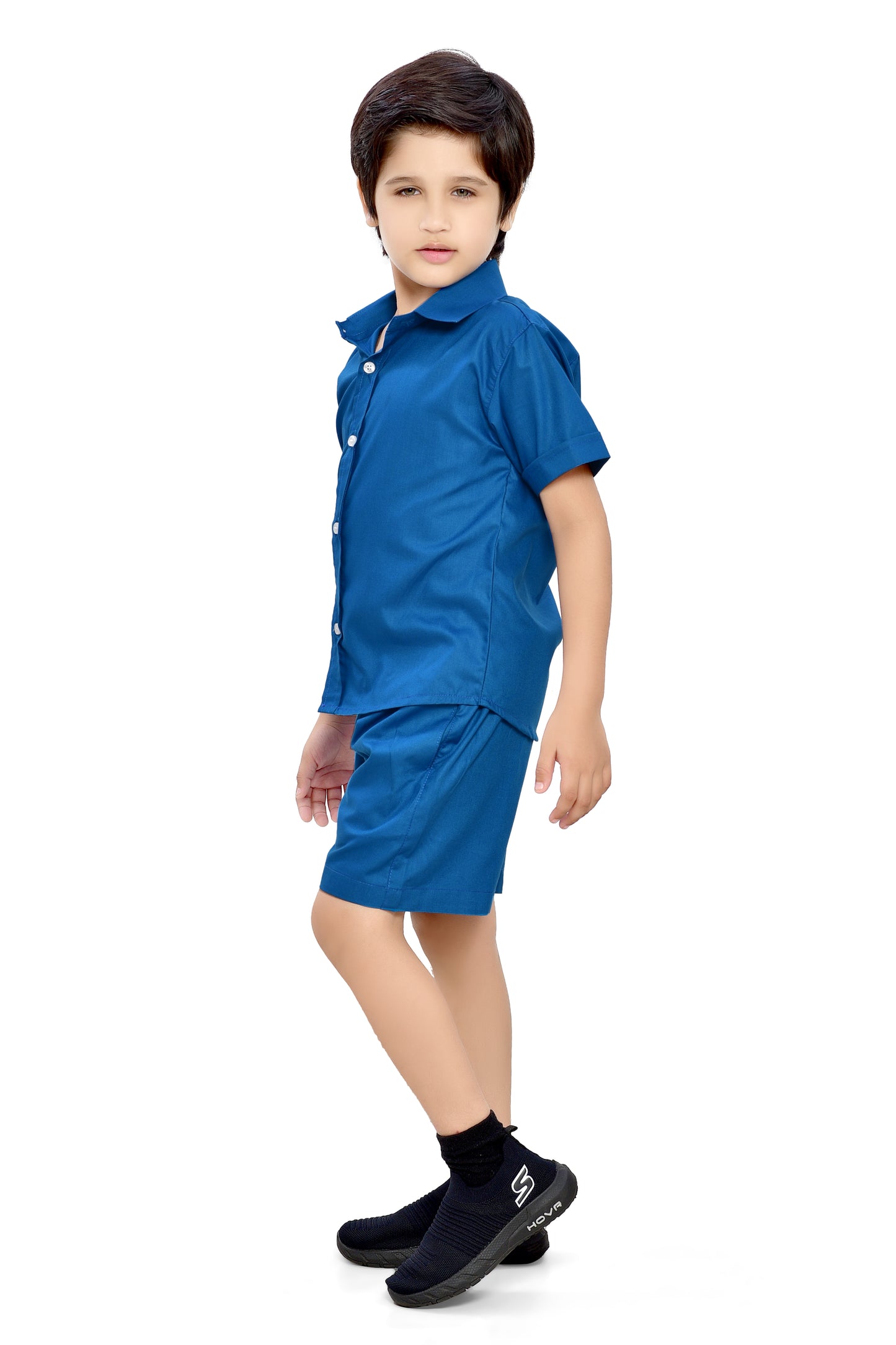 Plain Blue Cotton Summer Special Co-Ord Set for Boys - Stylist