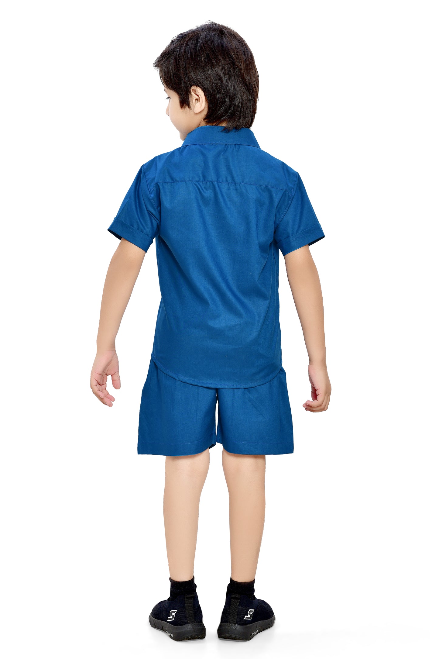 Plain Blue Cotton Summer Special Co-Ord Set for Boys - Back