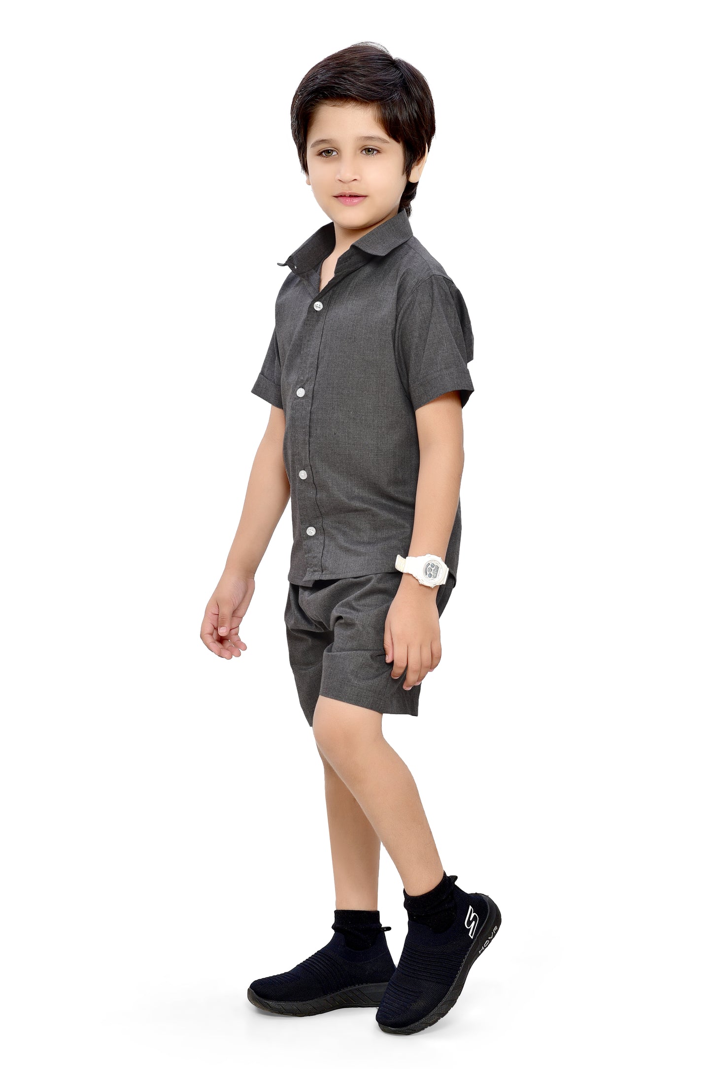Plain Grey Summer Ready Cotton Co-Ord Set for Boys - Stylist
