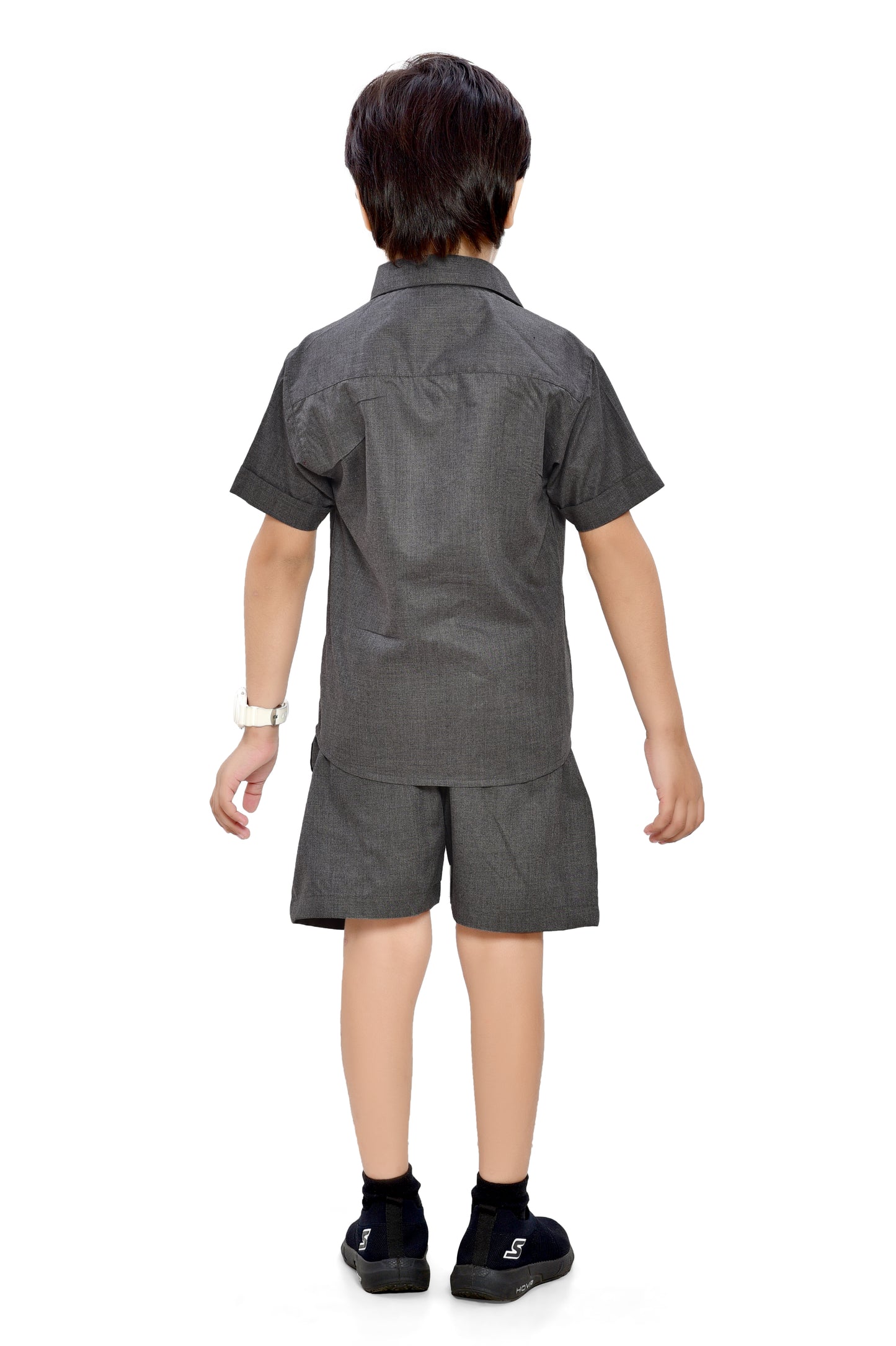 Plain Grey Summer Ready Cotton Co-Ord Set for Boys - Back