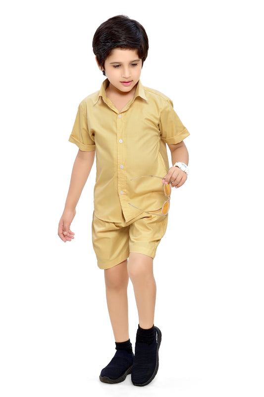 Plain Yellow Summer Ready Boys Cotton Co-Ord Set - Club96