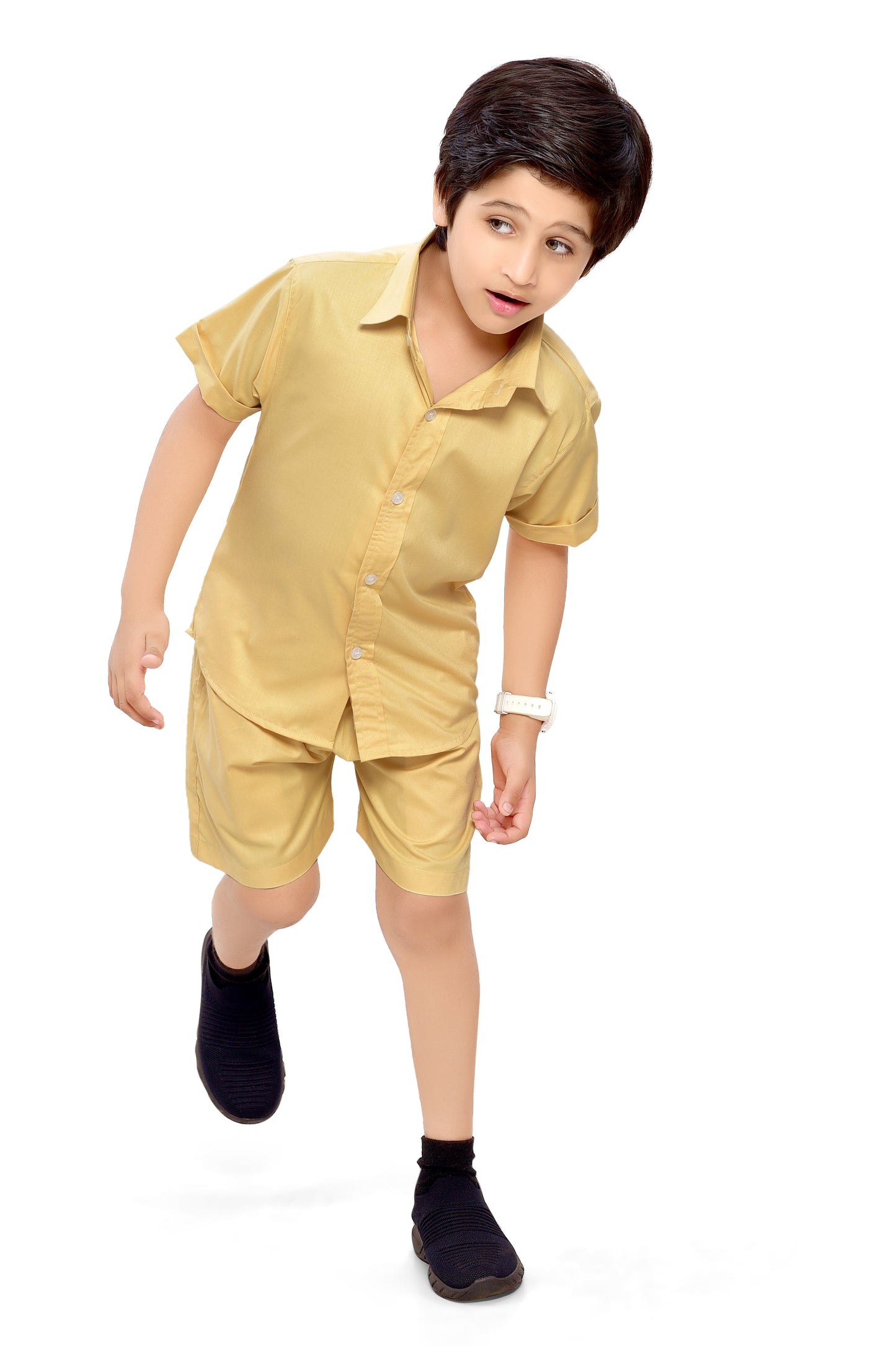Plain Yellow Summer Ready Boys Cotton Co-Ord Set - Front