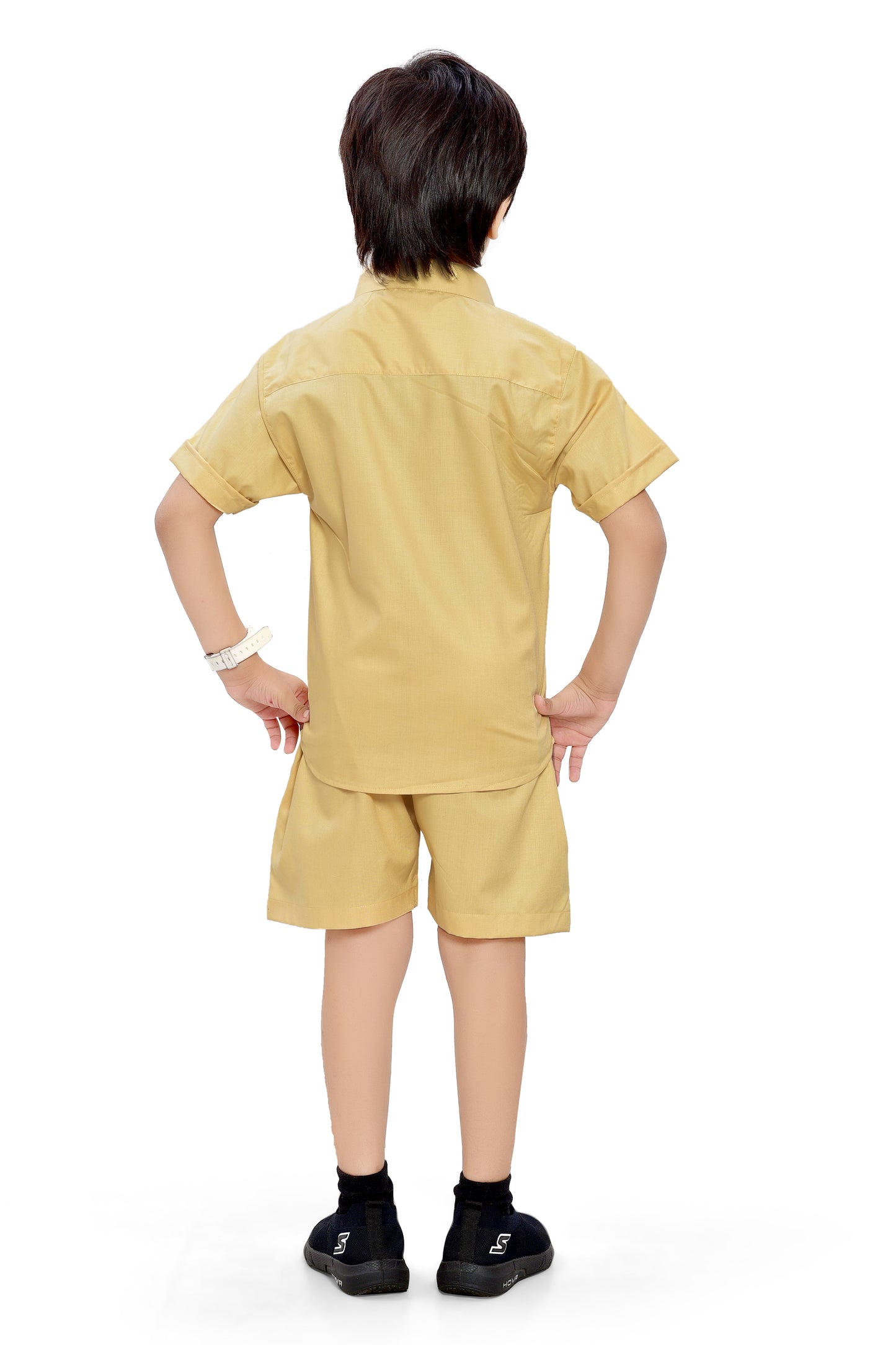 Plain Yellow Summer Ready Boys Cotton Co-Ord Set - Back