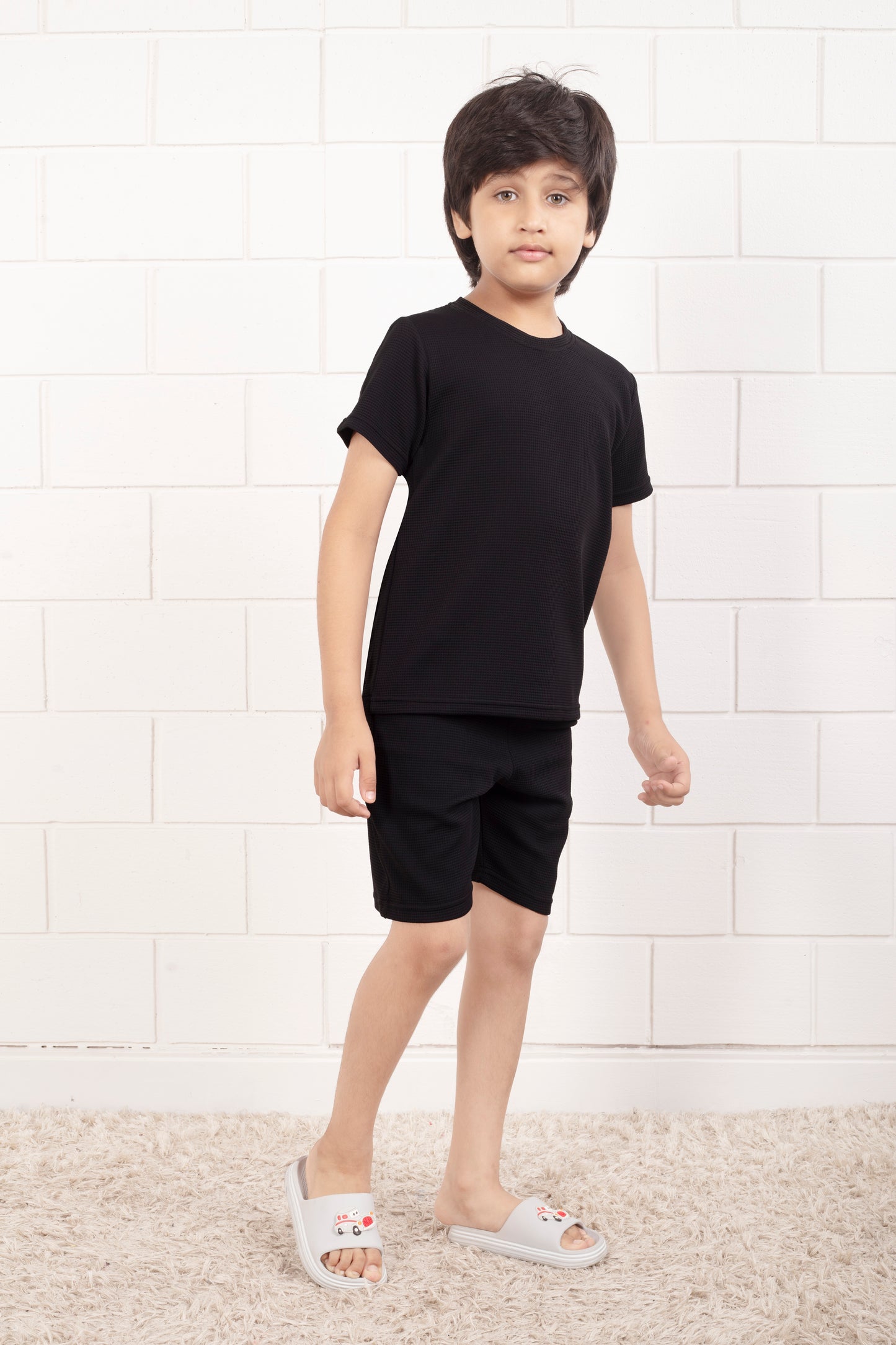 Pure_Cotton_Waffle_Black_color_night_suit_shorts_set - Stylish