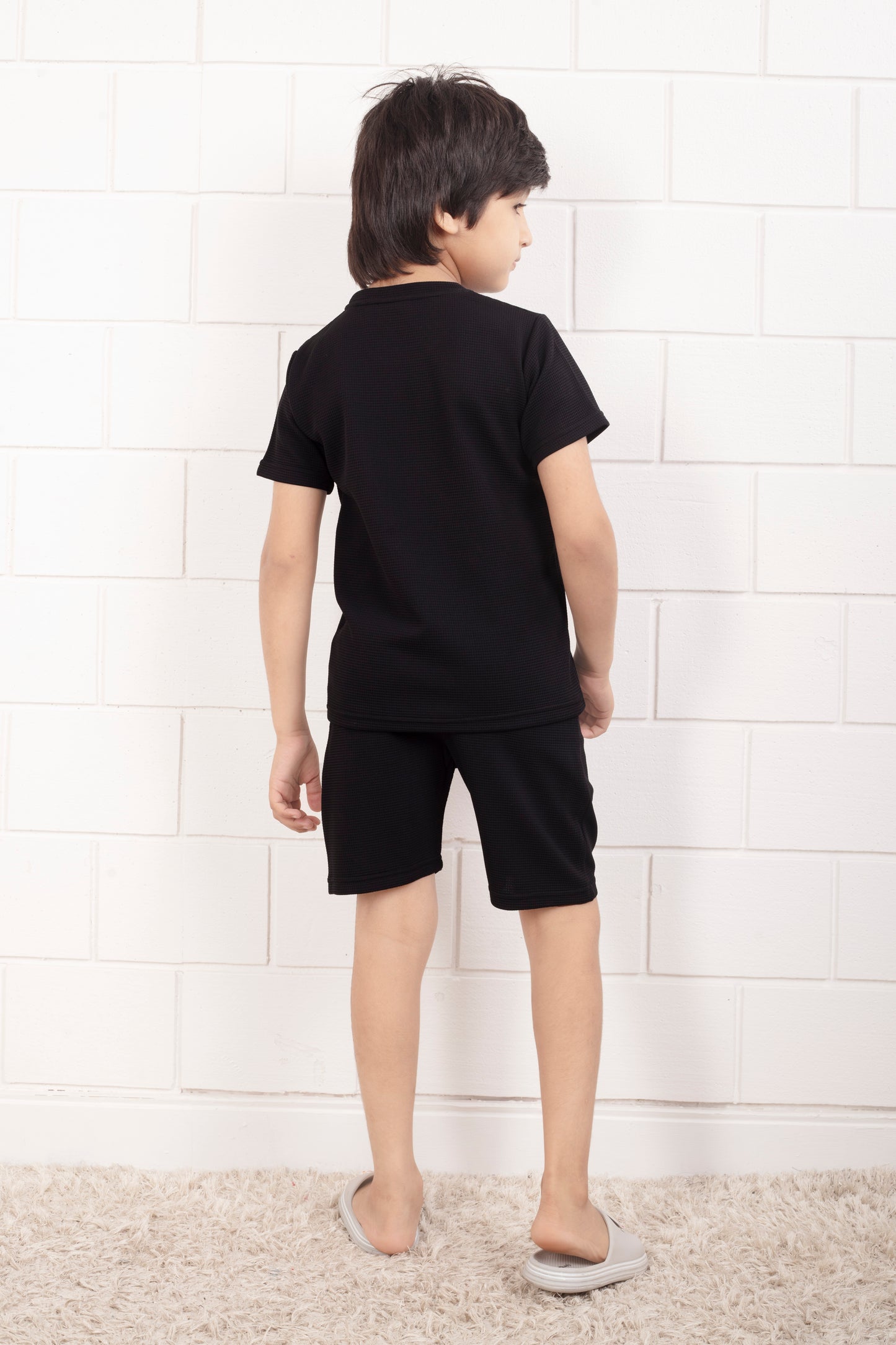 Pure_Cotton_Waffle_Black_color_night_suit_shorts_set - BackView