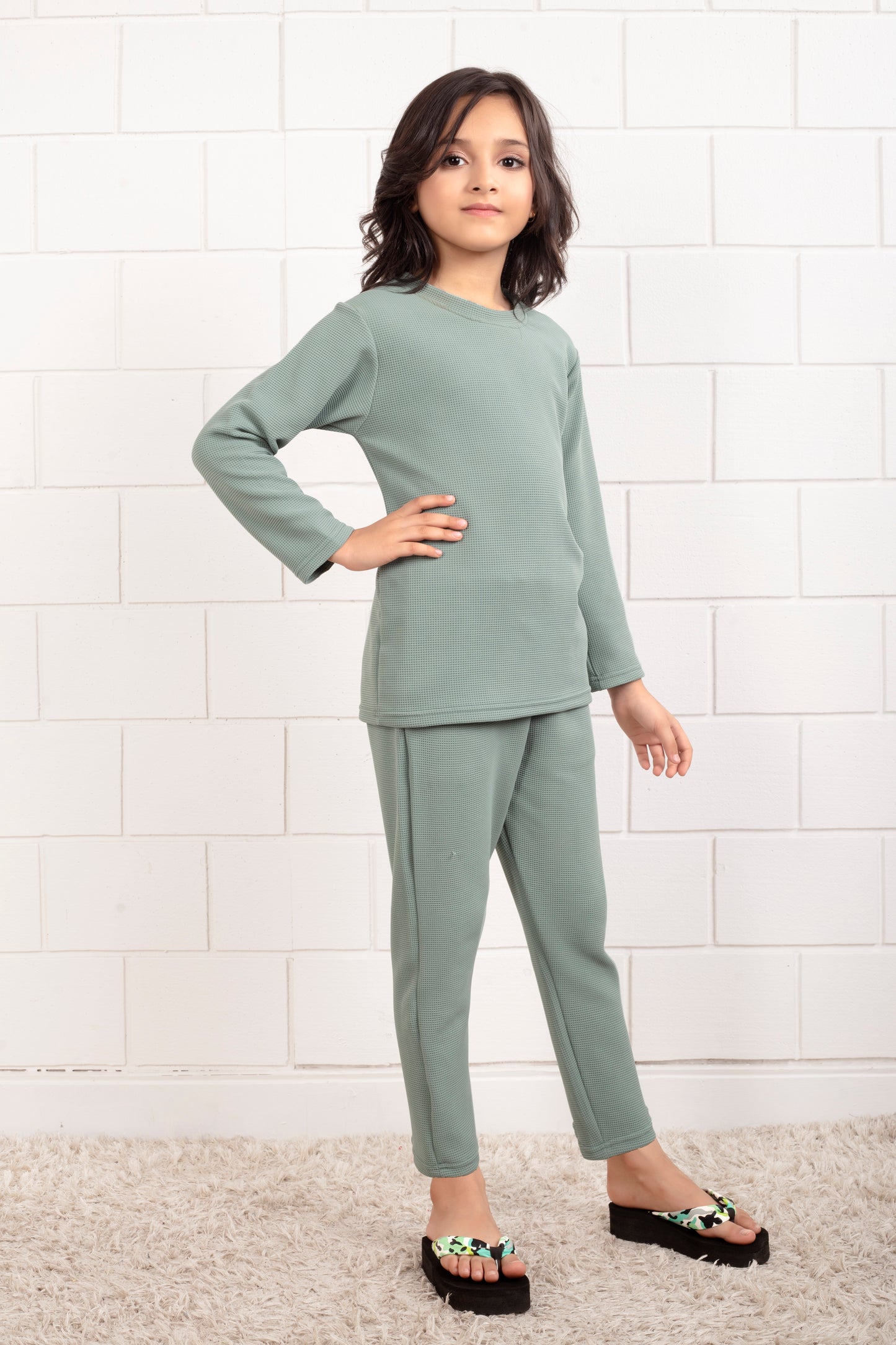 Pure_Cotton_Waffle_Light_Green_Pajama_for_Girl - Sideview