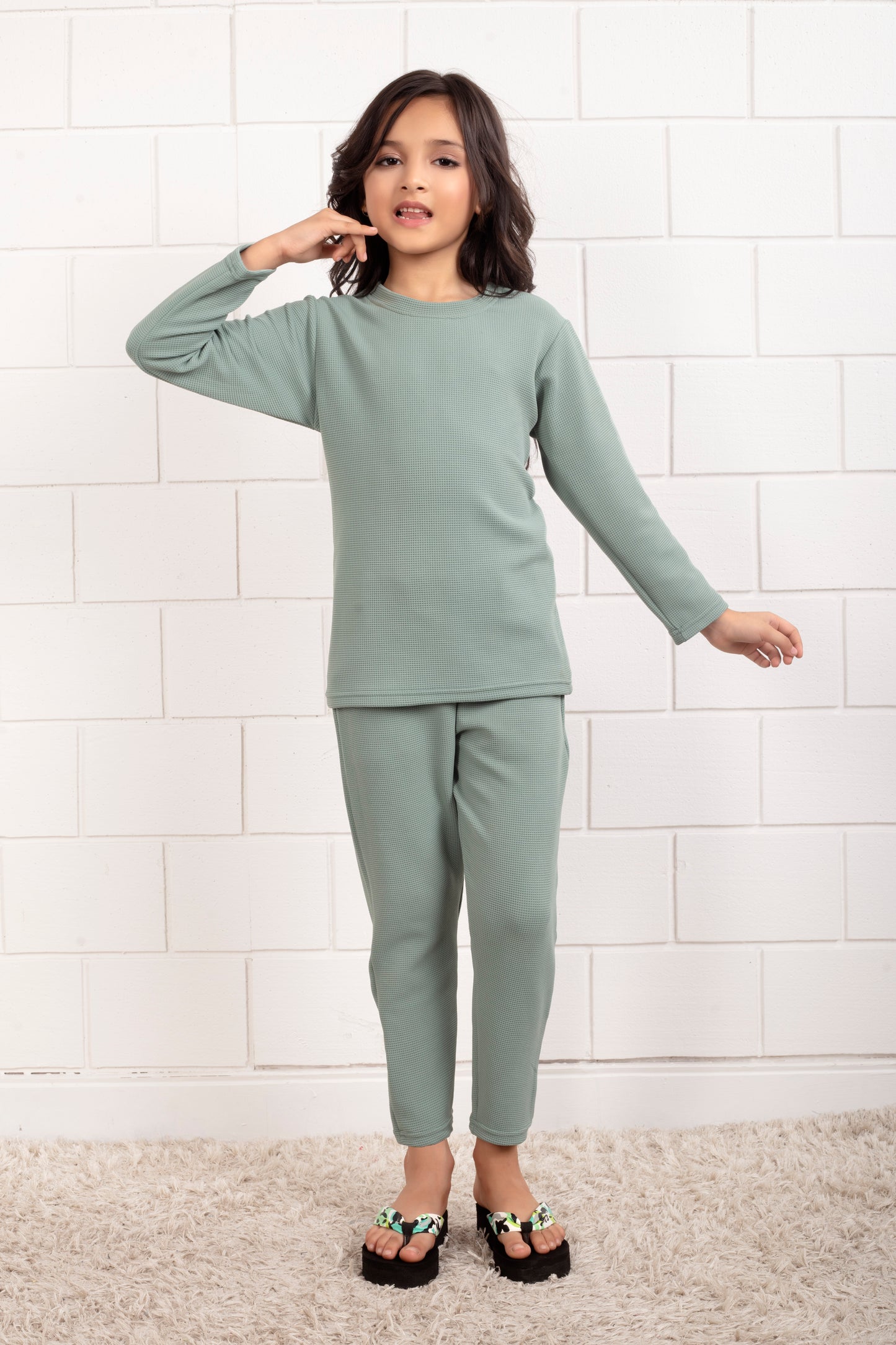 Pure_Cotton_Waffle_Light_Green_Pajama_for_Girl - Stylish