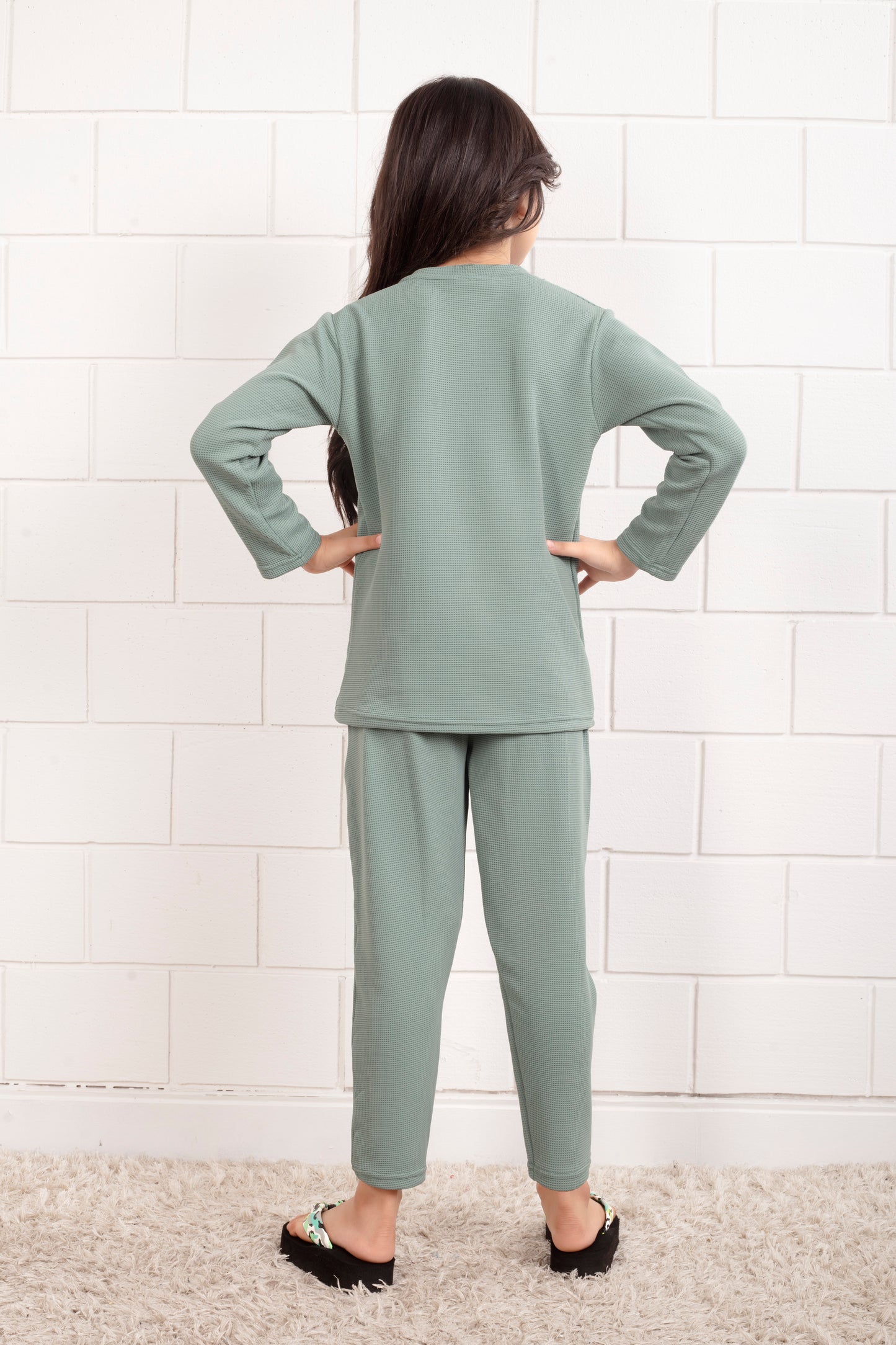 Pure_Cotton_Waffle_Light_Green_Pajama_for_Girl - Backview
