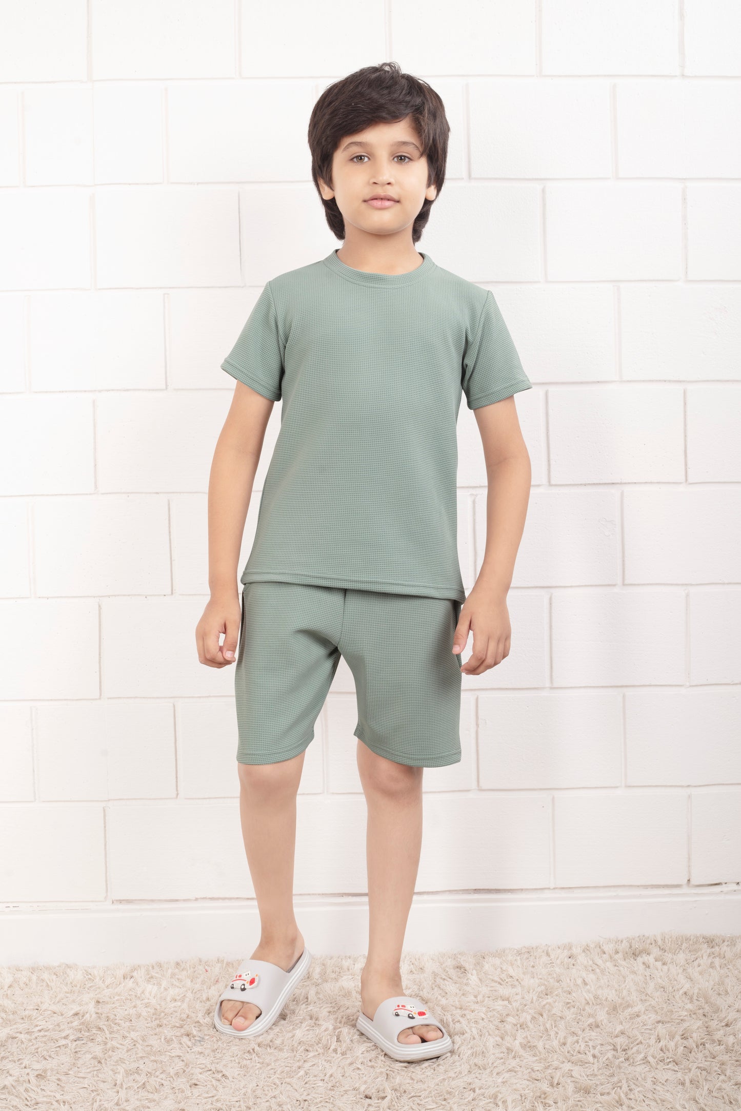 Pure_Cotton_Waffle_Light_Green_shorts_and_top_set - FrontView