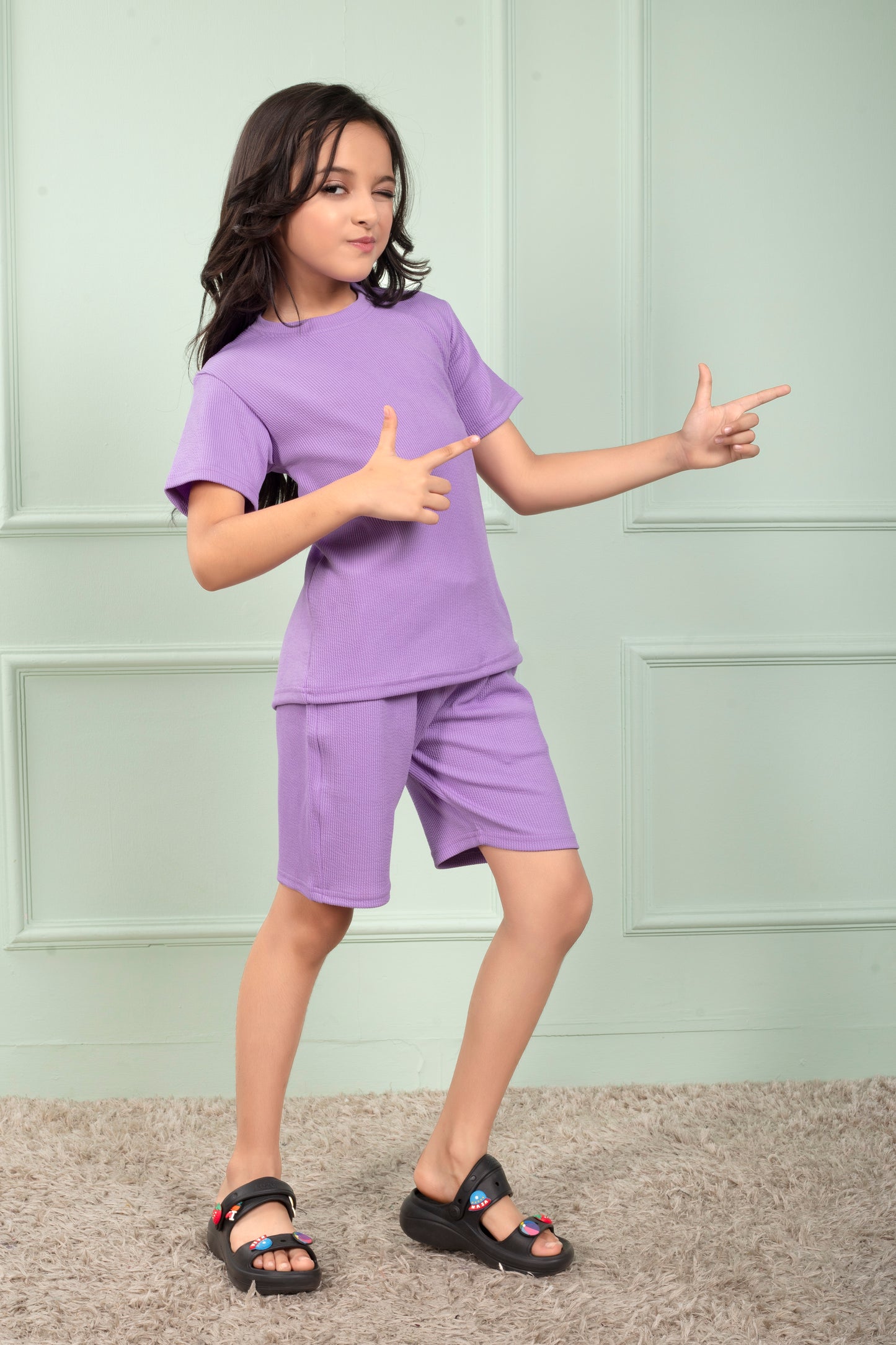 Purple_color_cotton_Mario_rib_cute_Girls_Shorts_sets - Stylish