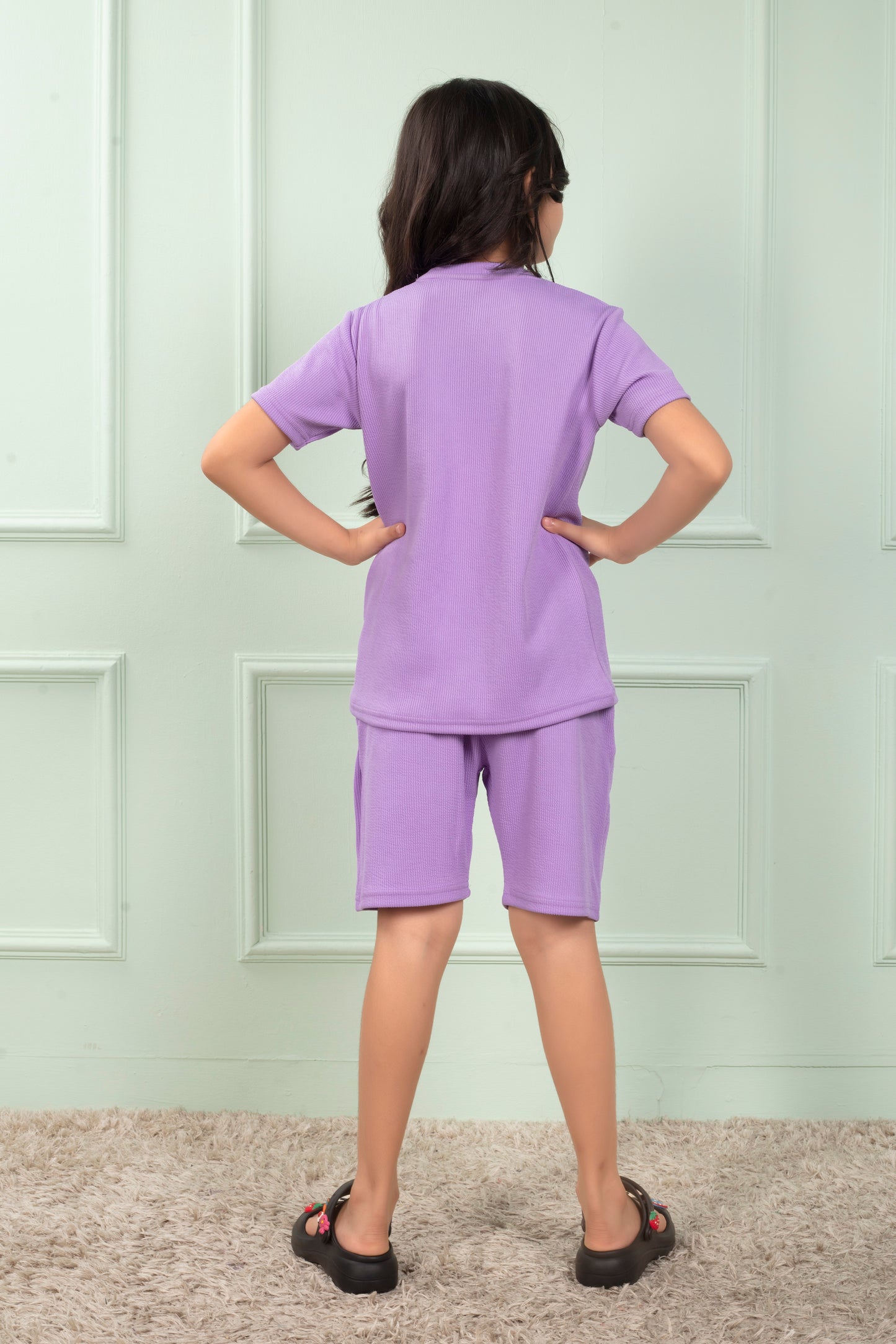 Purple_color_cotton_Mario_rib_cute_Girls_Shorts_sets - BackView