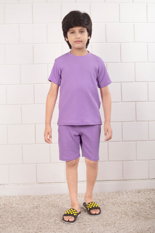 Purple_color_cotton_Mario_rib_shirt_and_shorts_set - Front