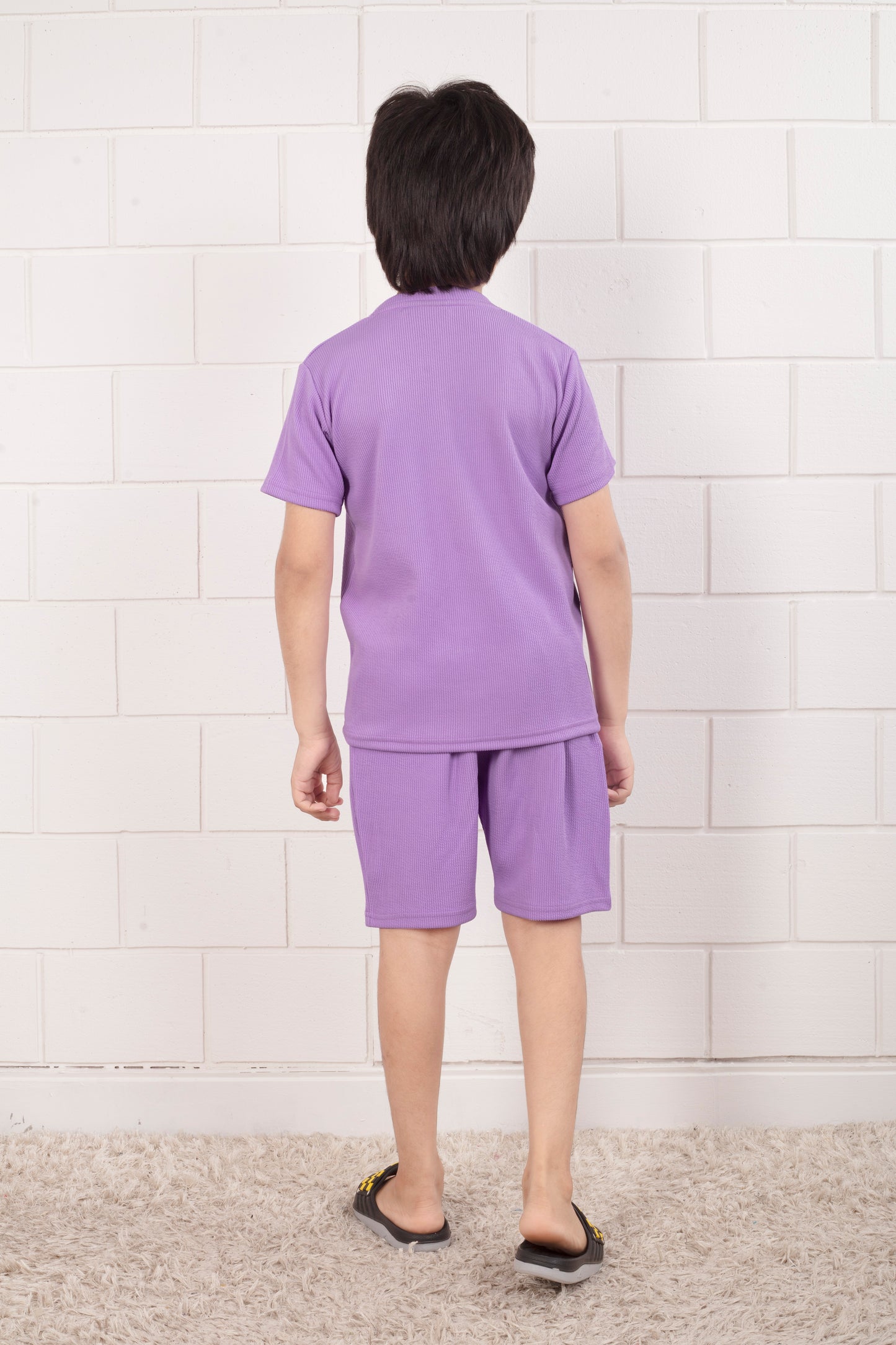 Purple_color_cotton_Mario_rib_shirt_and_shorts_set - BackView