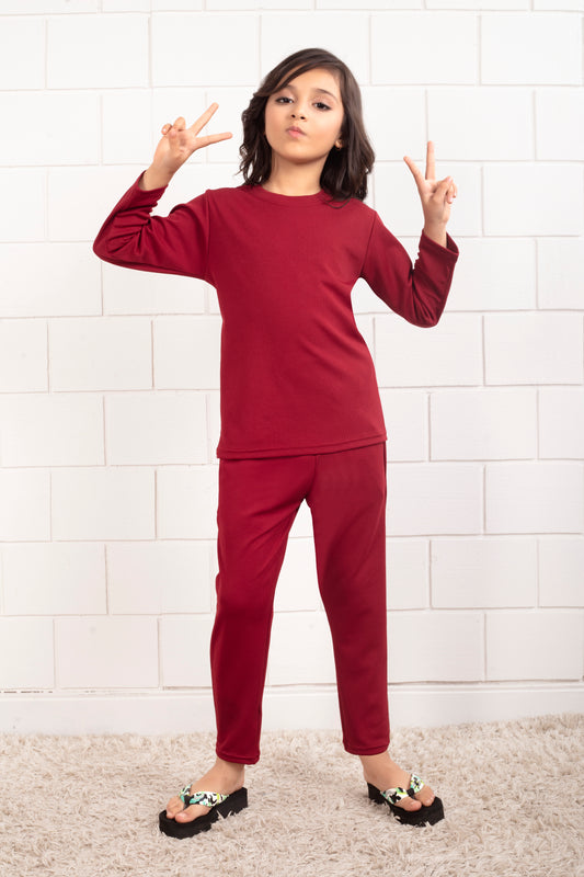 Red_Pure_Cotton_Mario_rib_girls_pajama_sets - FrontView
