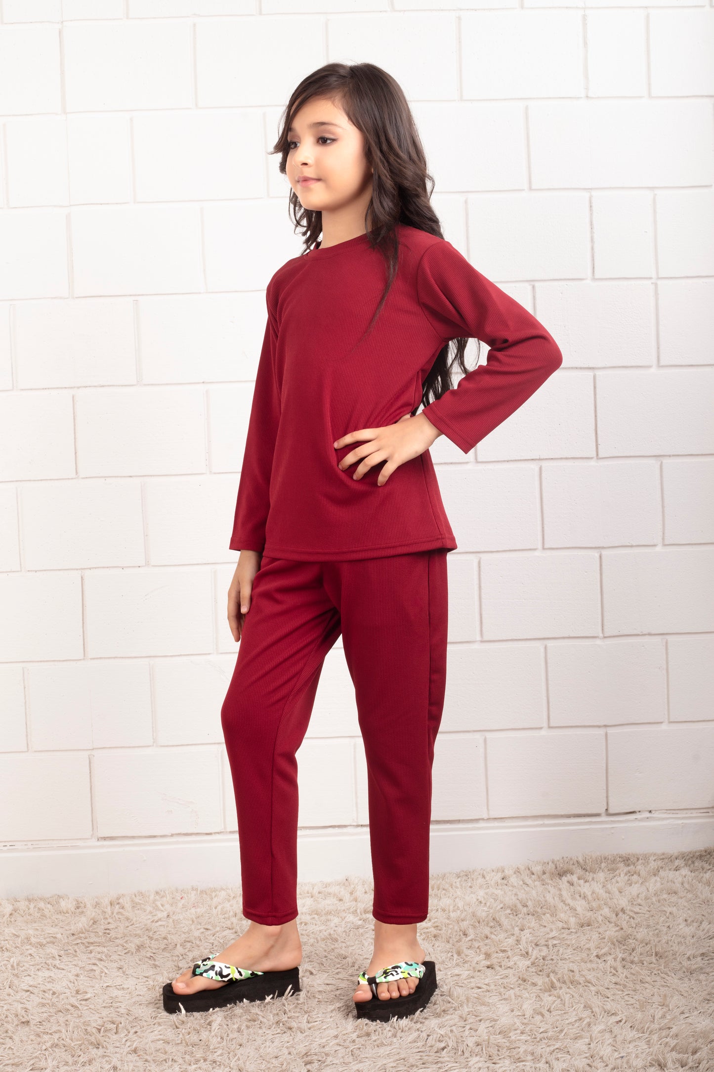 Red_Pure_Cotton_Mario_rib_girls_pajama_sets - SideView