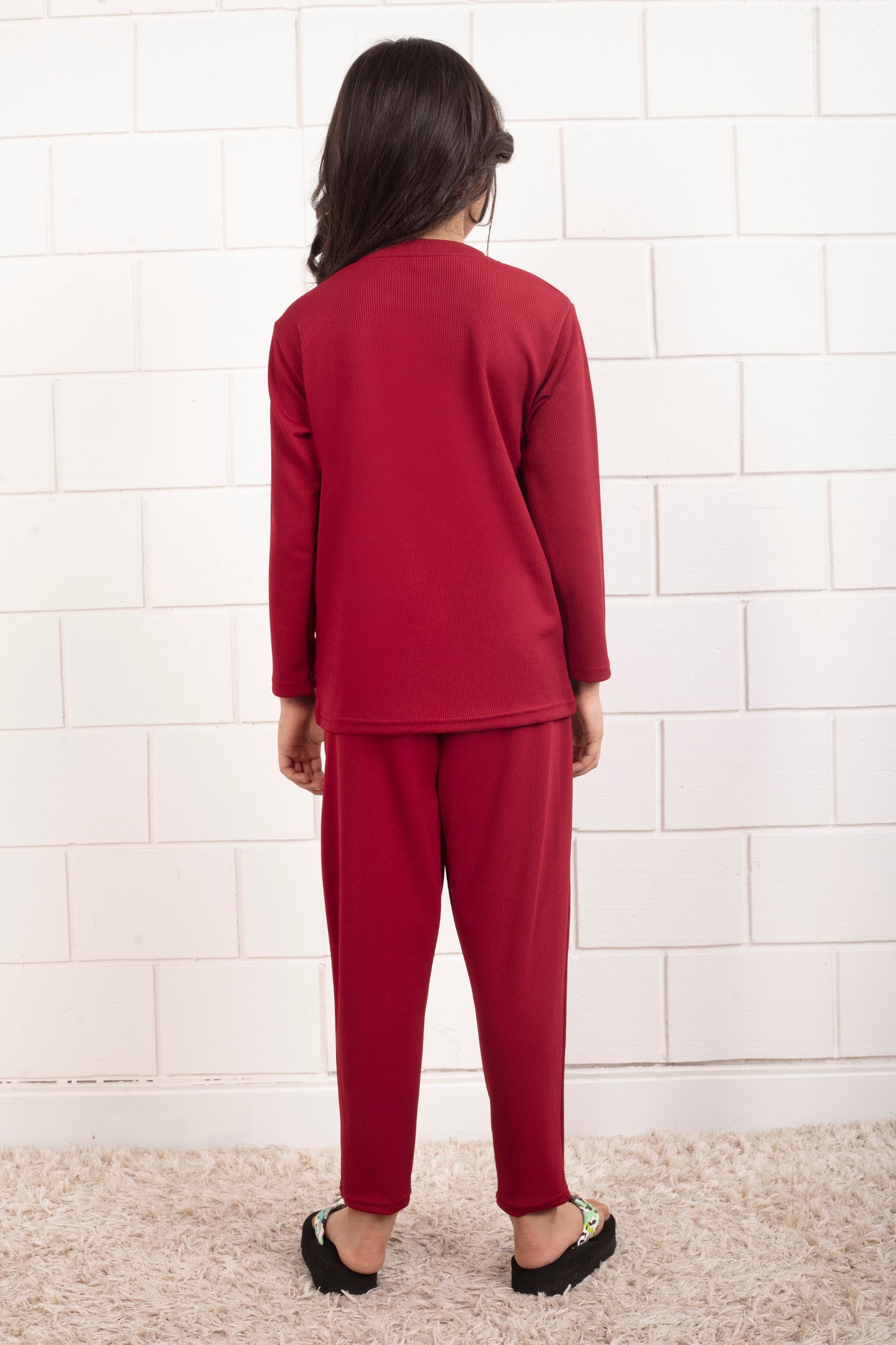 Red_Pure_Cotton_Mario_rib_girls_pajama_sets - BackView