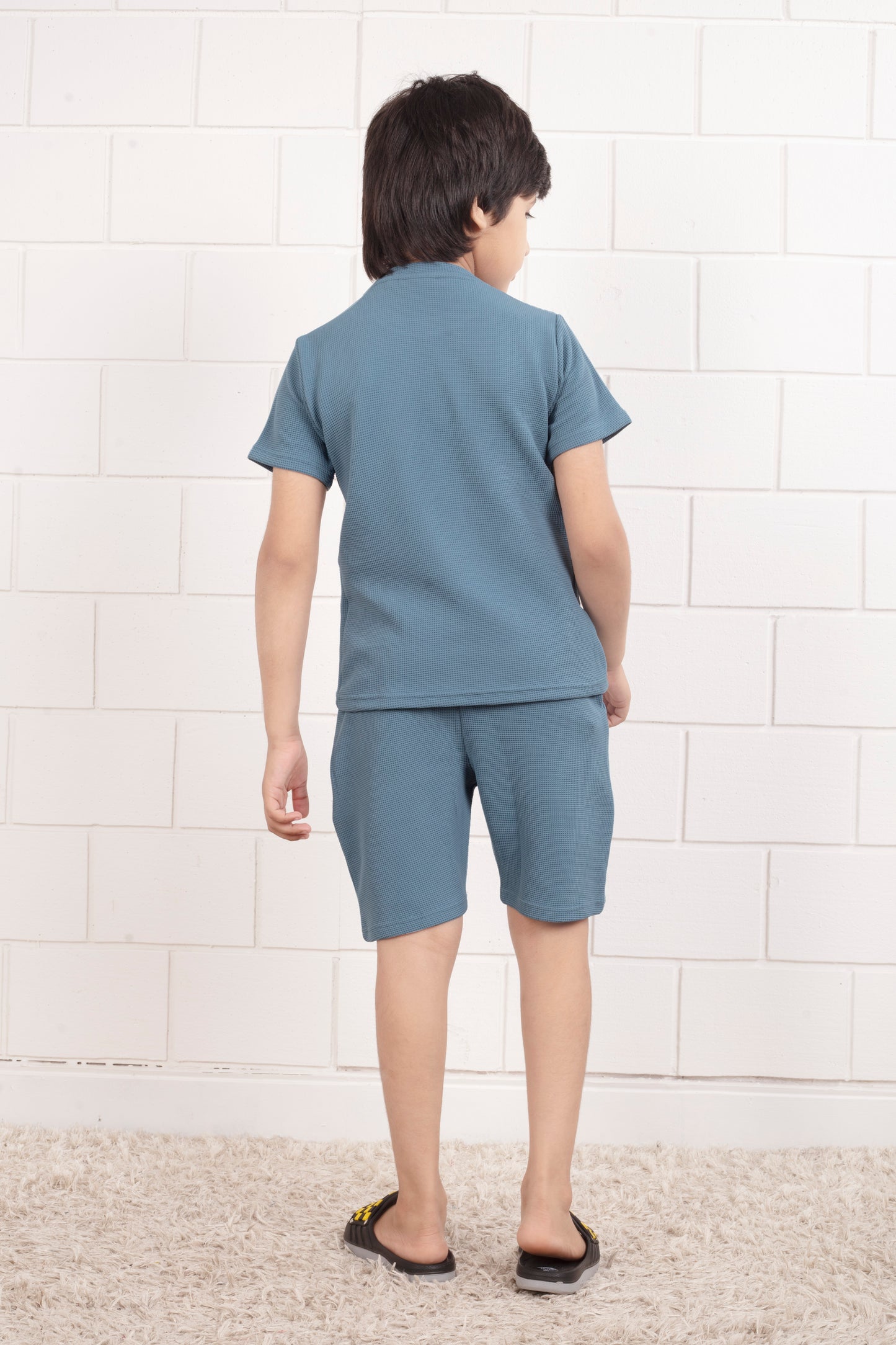 Sky_Blue_Pure_Cotton_waffle_kids_shirt_and_shorts_set - BackView