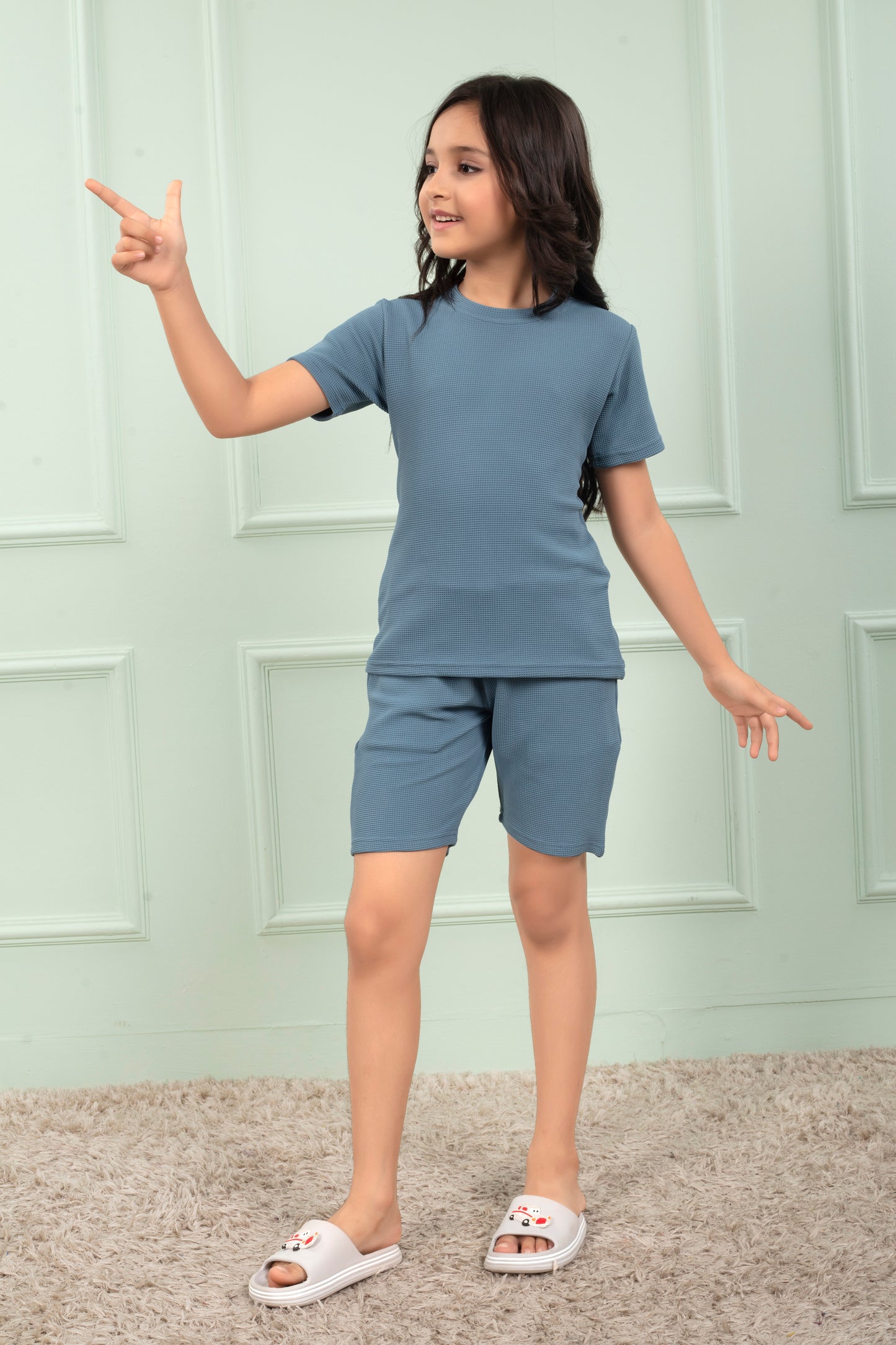 Sky_Blue_Pure_waffle_Cotton_Girls_shorts_and_top_set - Stylish