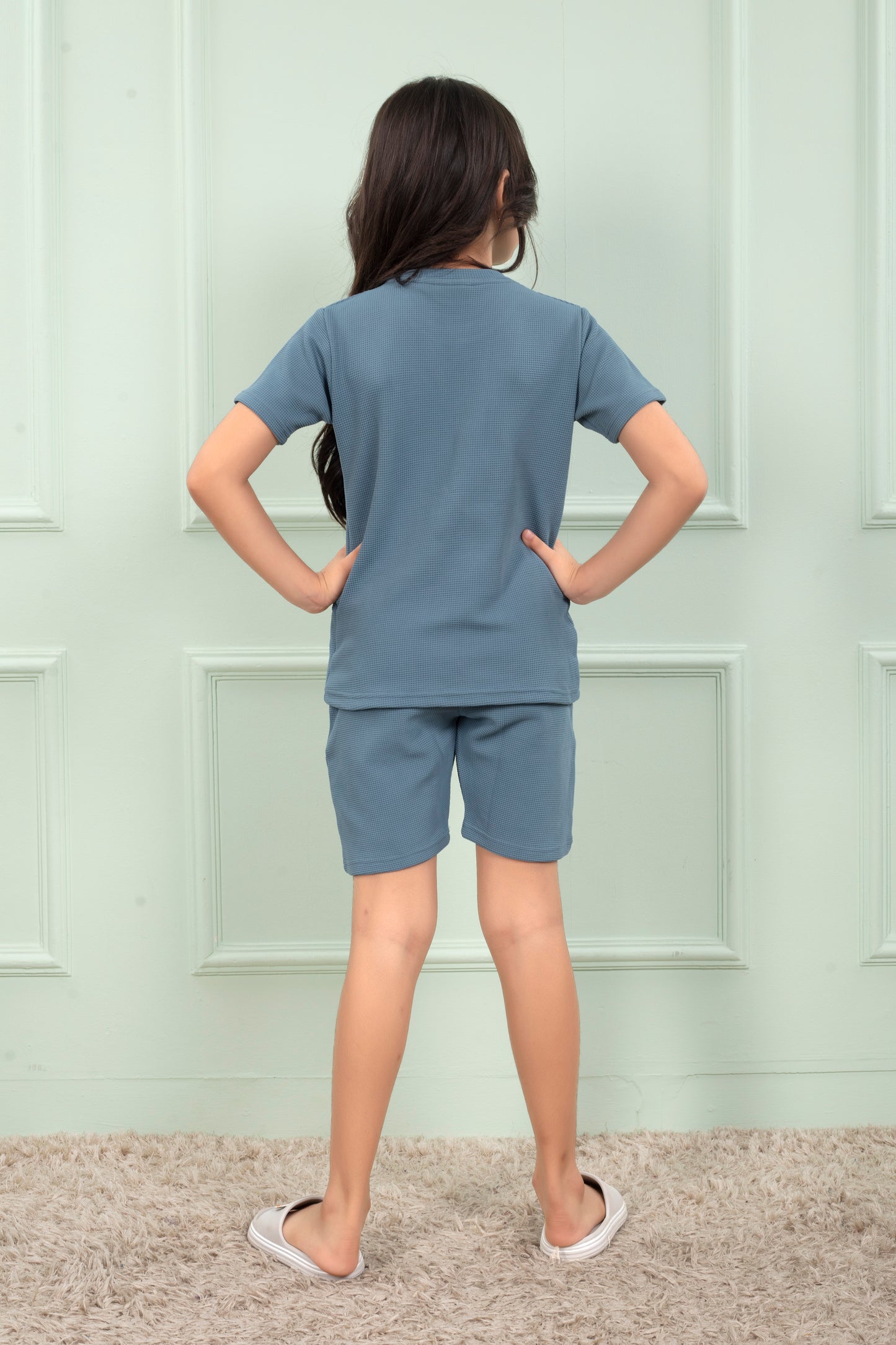 Sky_Blue_Pure_waffle_Cotton_Girls_shorts_and_top_set - BackView