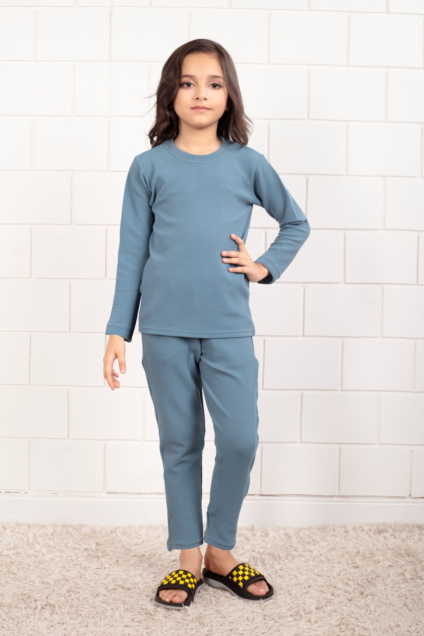 Sky_Blue_Pure_waffle_Cotton_kids_Girl_Pajama - Stylish