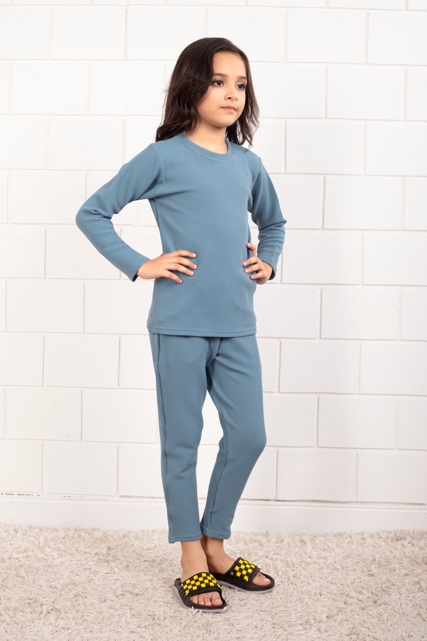 Sky_Blue_Pure_waffle_Cotton_kids_Girl_Pajama SideView
