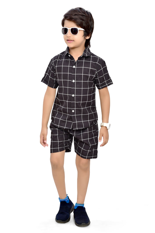 Stylish Black Big Checks Printed Cotton Co-Ord Set for Boys - Club96